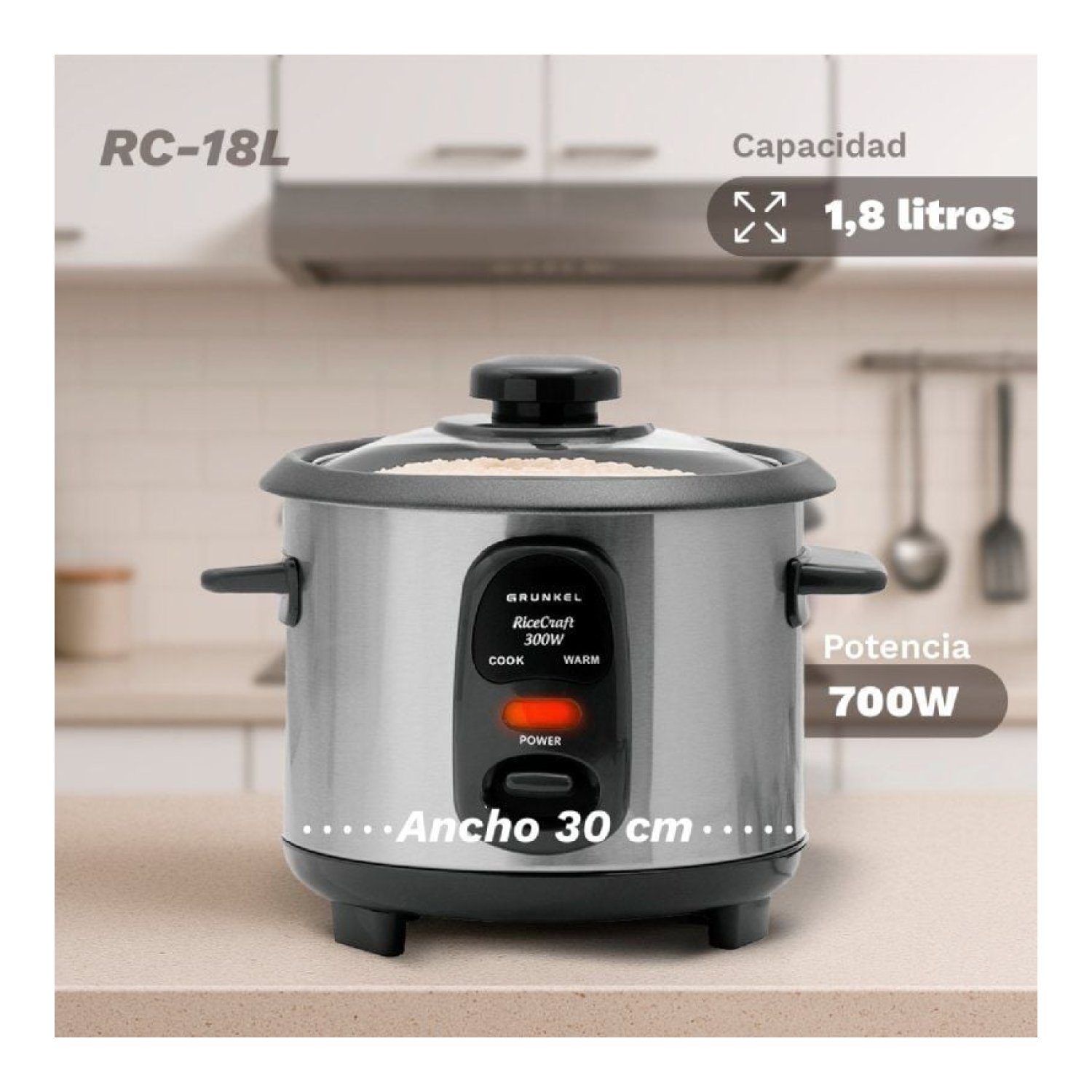 Grunkel Arrocera RC-18L · 1.8L · 1000W · Cocción Automática