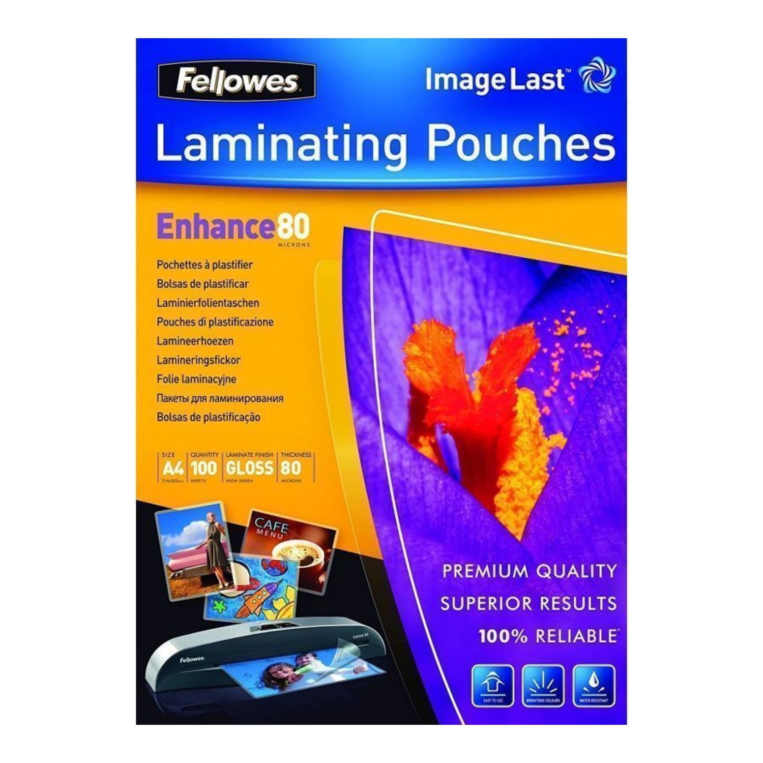 Fellowes · Fundas Plastificar A4 · 80 Micras · Pack 100 unidades