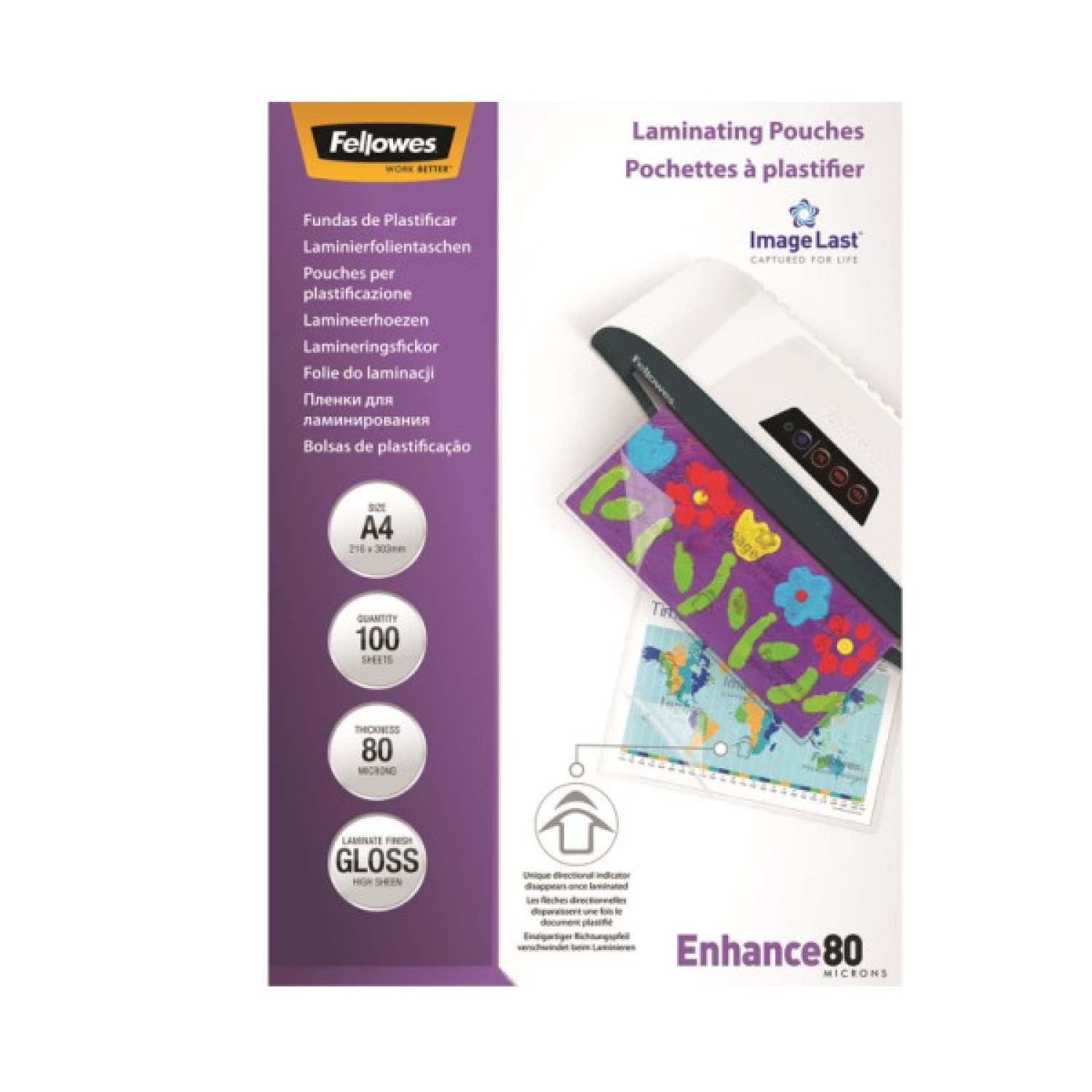 Fellowes · Fundas Plastificar A4 · 80 Micras · Pack 100 unidades