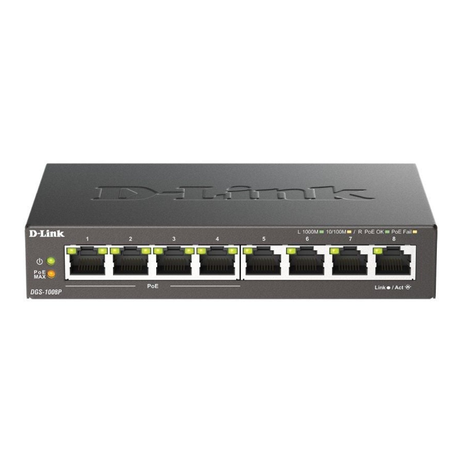 D-Link DGS-1008P · Switch 8 Puertos Gigabit · PoE · 10/100/1000 Mbps
