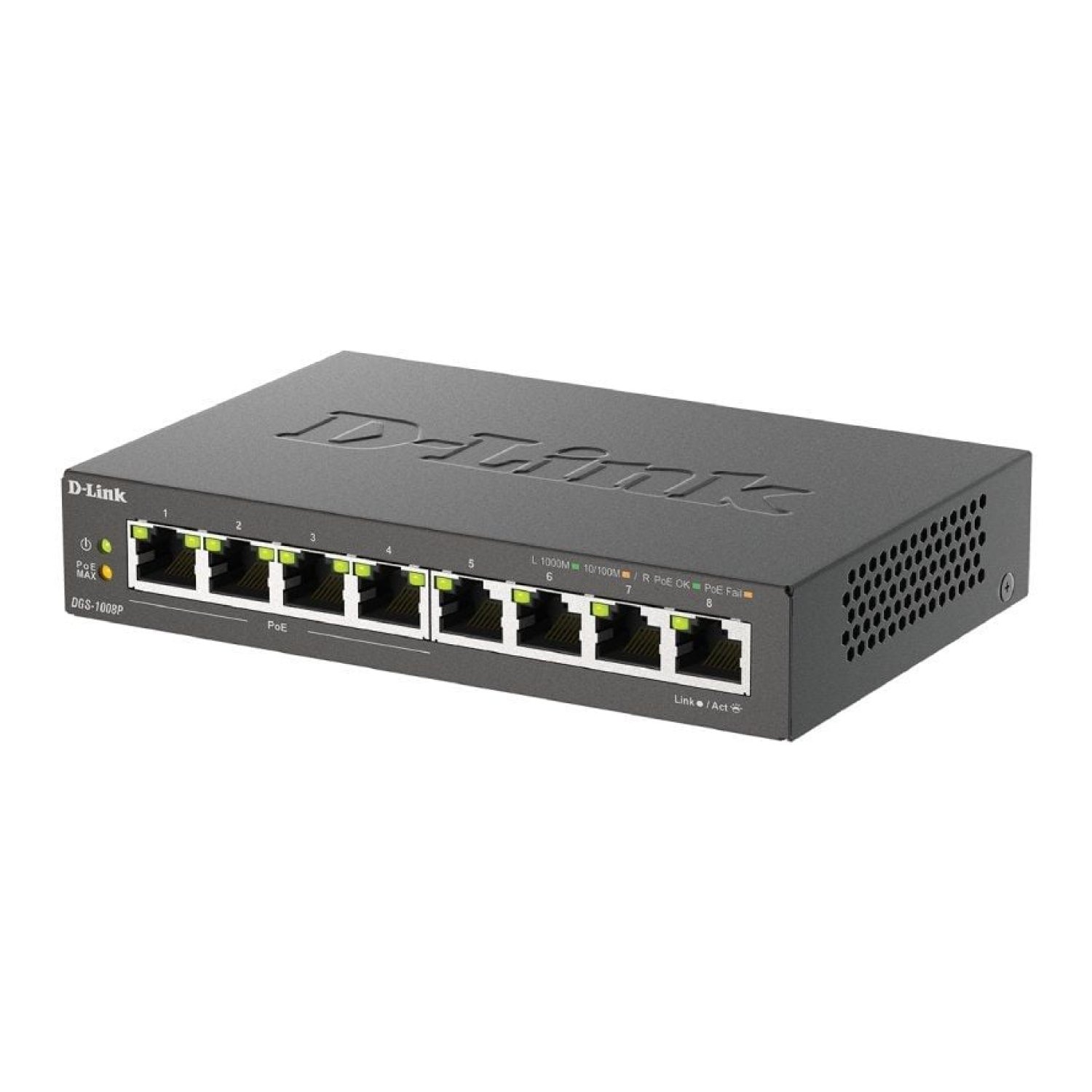 D-Link DGS-1008P · Switch 8 Puertos Gigabit · PoE · 10/100/1000 Mbps