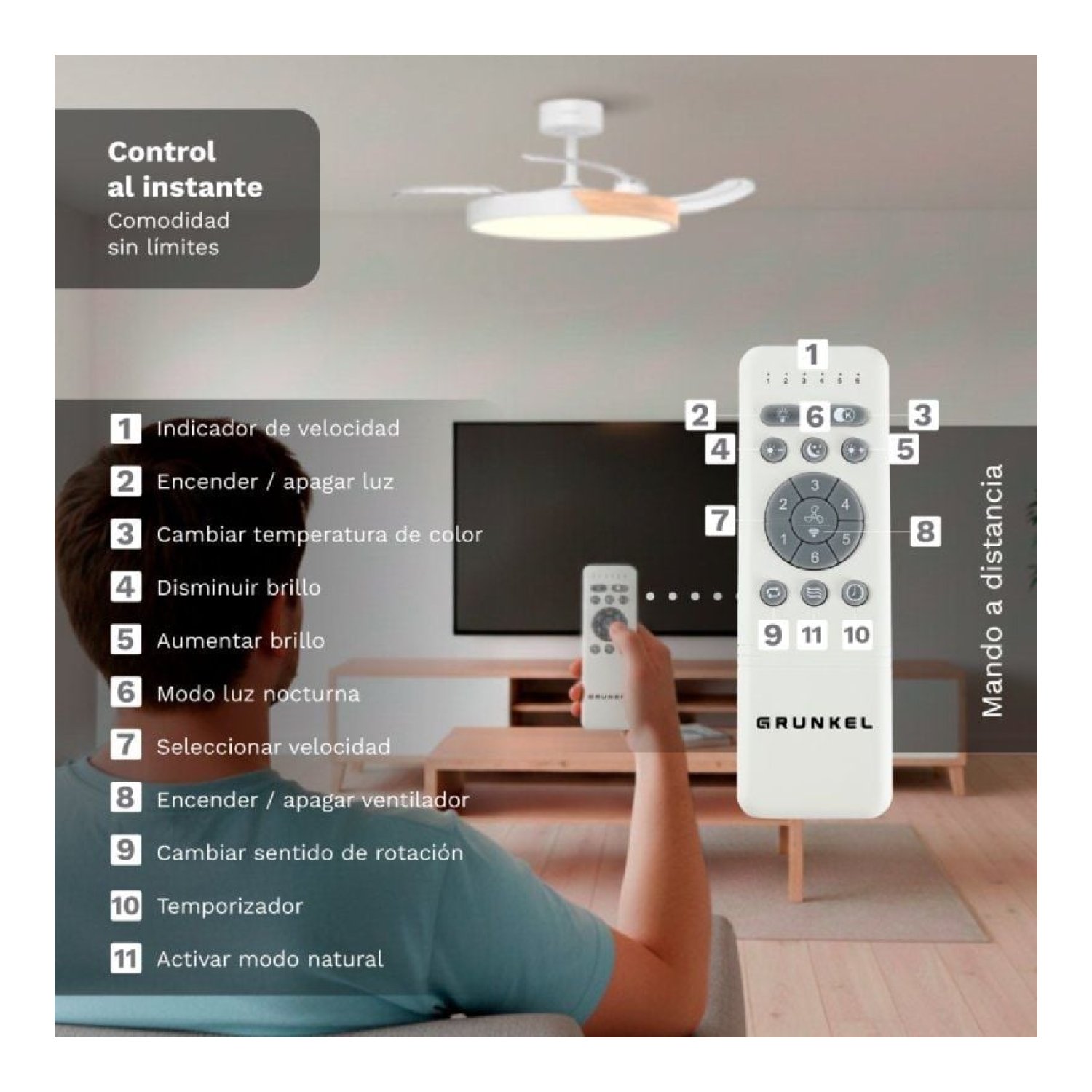 Grunkel SkyDual42 · Ventilador Techo · 106cm · 4 Aspas · 30W · 6 Velocidades