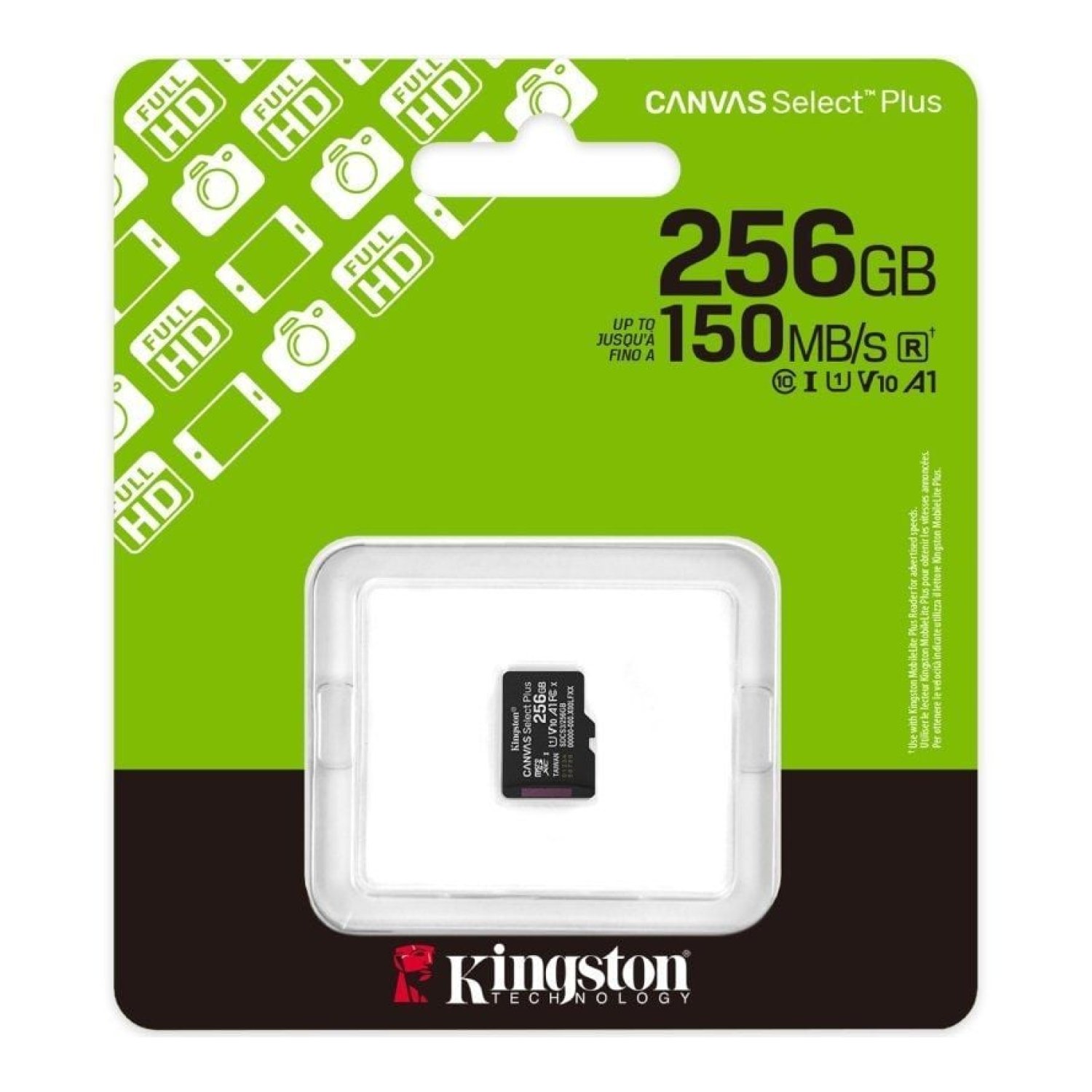Kingston Canvas Select Plus · 256GB microSD XC · Clase 10 · Hasta 150 MB/s