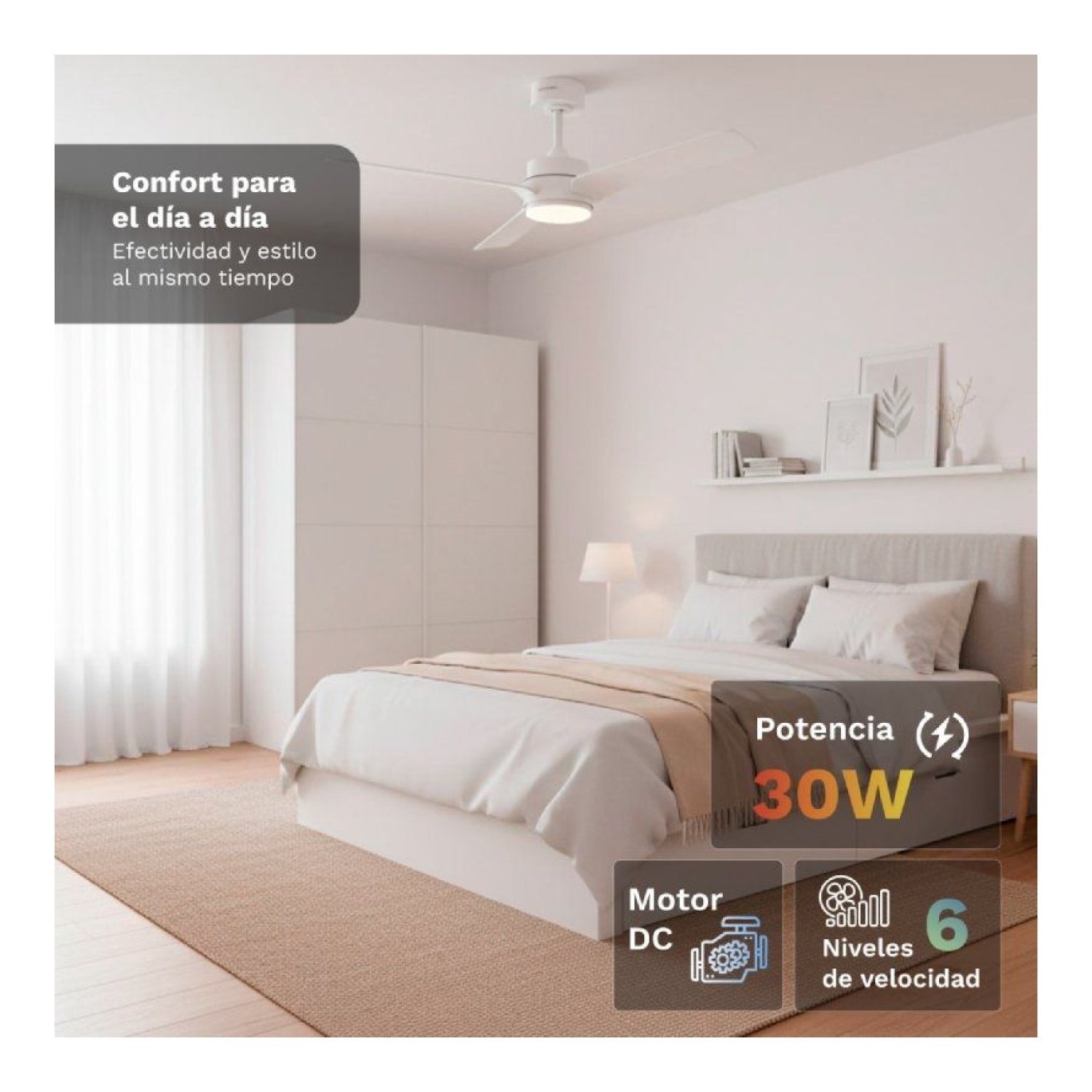 Grunkel Skyeasy52 · Ventilador de Techo · 132cm · 30W · 3 Aspas · 6 Velocidades