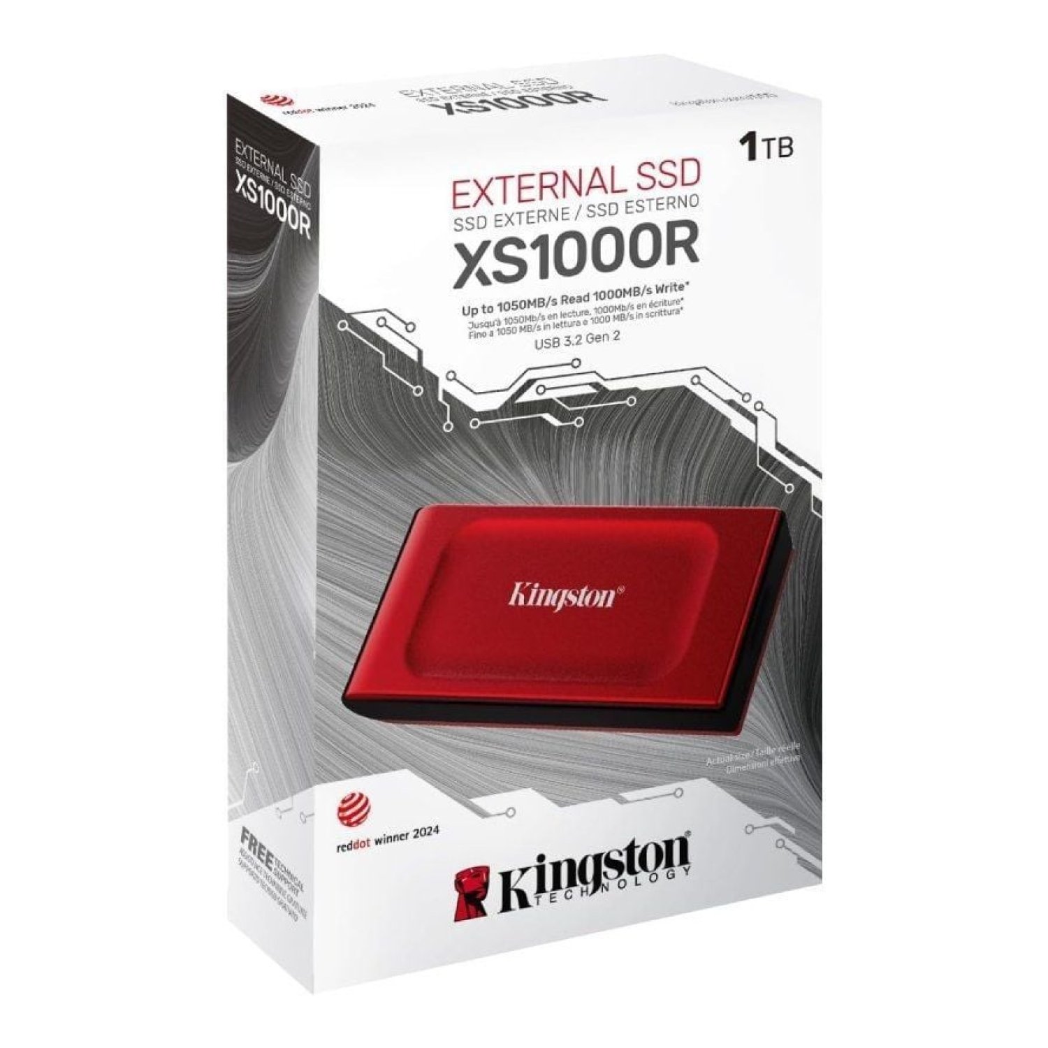 Kingston XS1000 · Disco SSD Externo 1TB · USB 3.2 · Rojo
