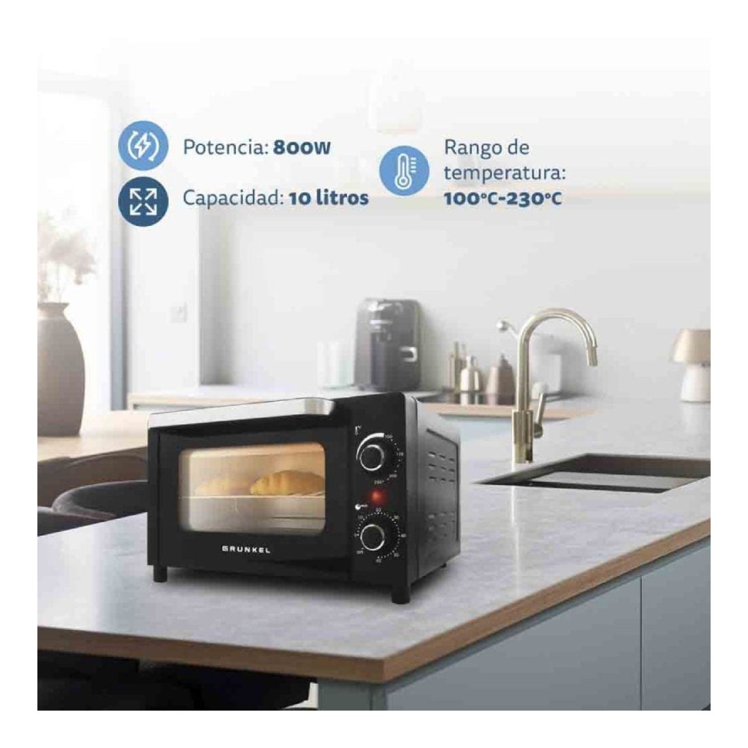 Grunkel HR-10MINI · Horno Sobremesa · 10L · 1600W · Negro