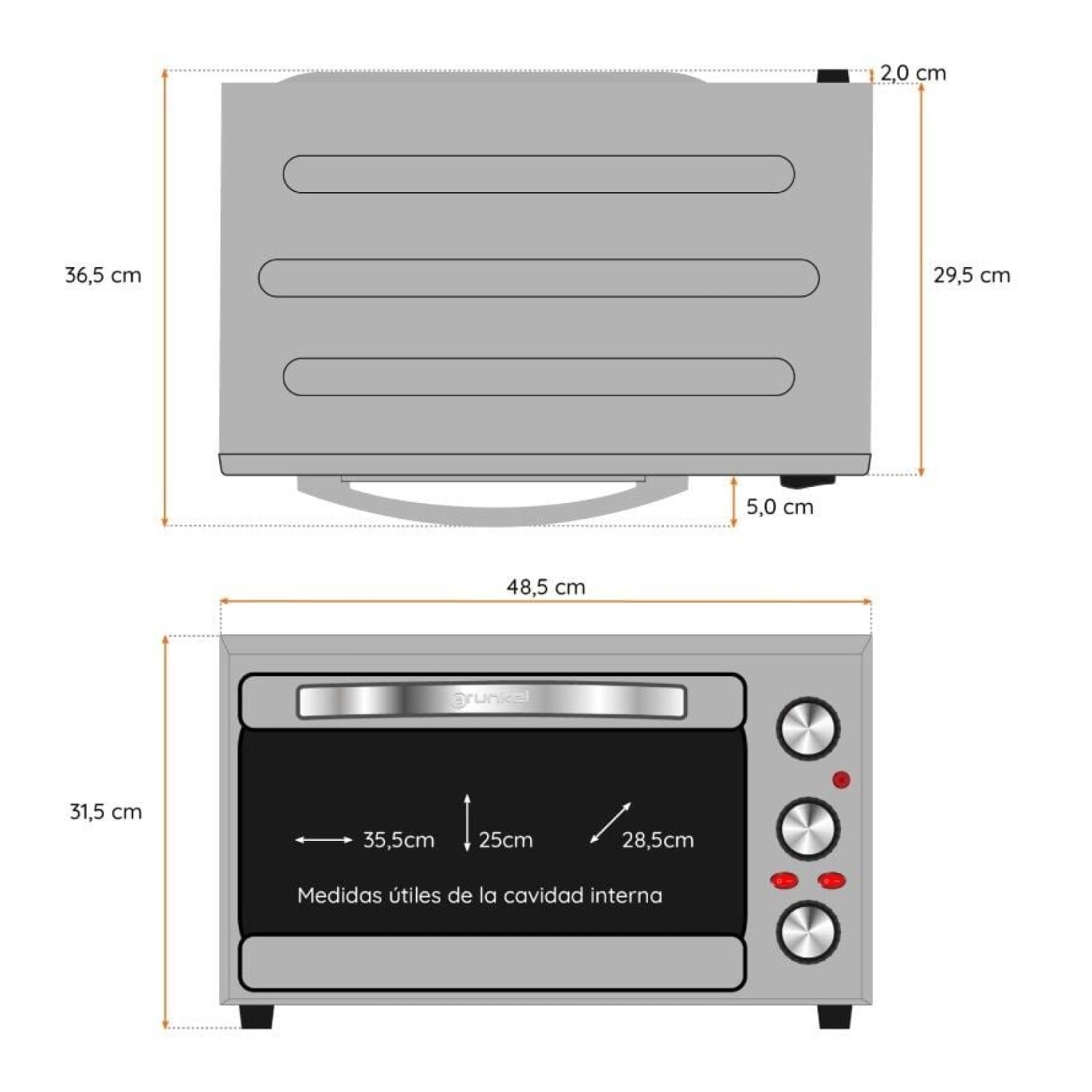 Grunkel HR-28 · Horno Sobremesa · 28L · 1600W · Plata