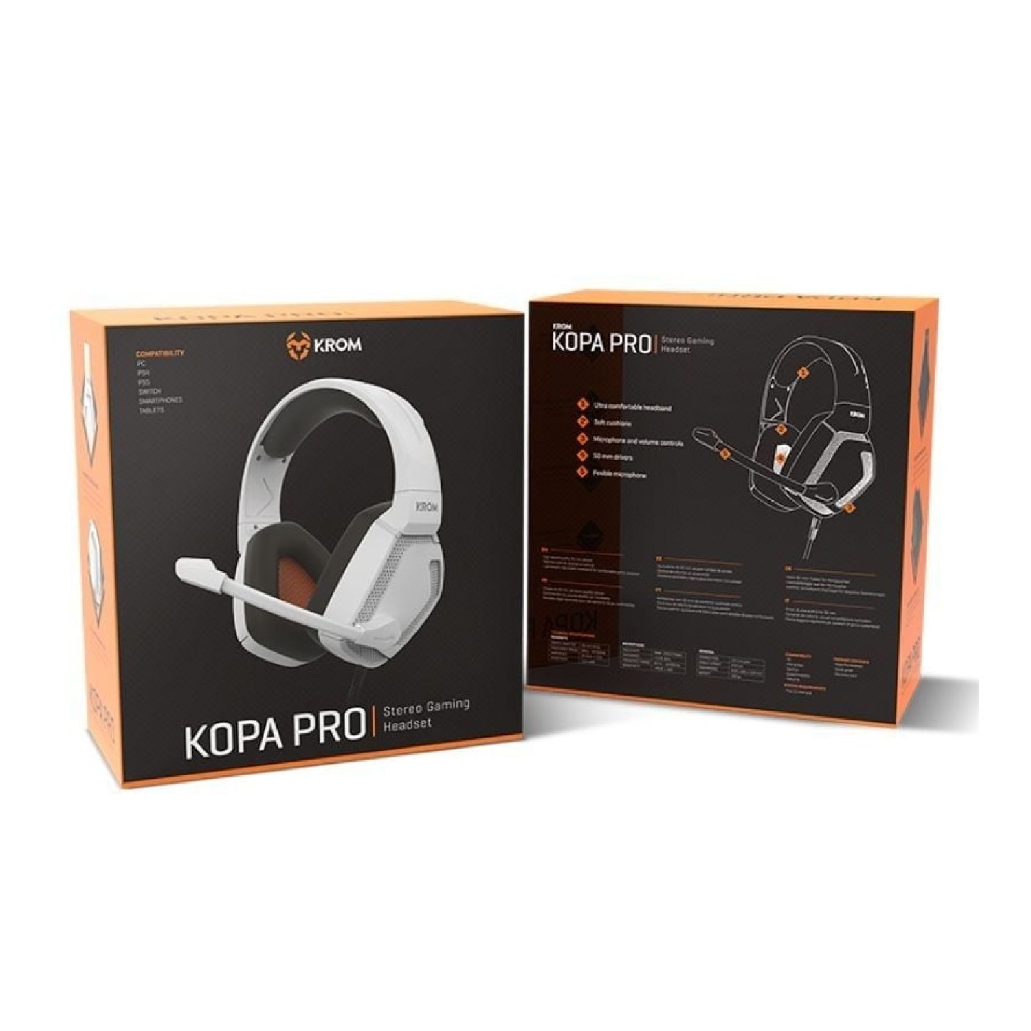 Krom Kopa Pro · Auriculares Gaming · Jack 3.5 · Micrófono · Blancos