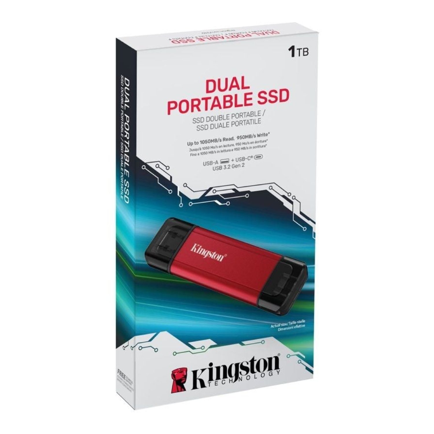 Kingston Dual Portable SSD · 1TB · USB 3.2 · USB Tipo-C · Rojo