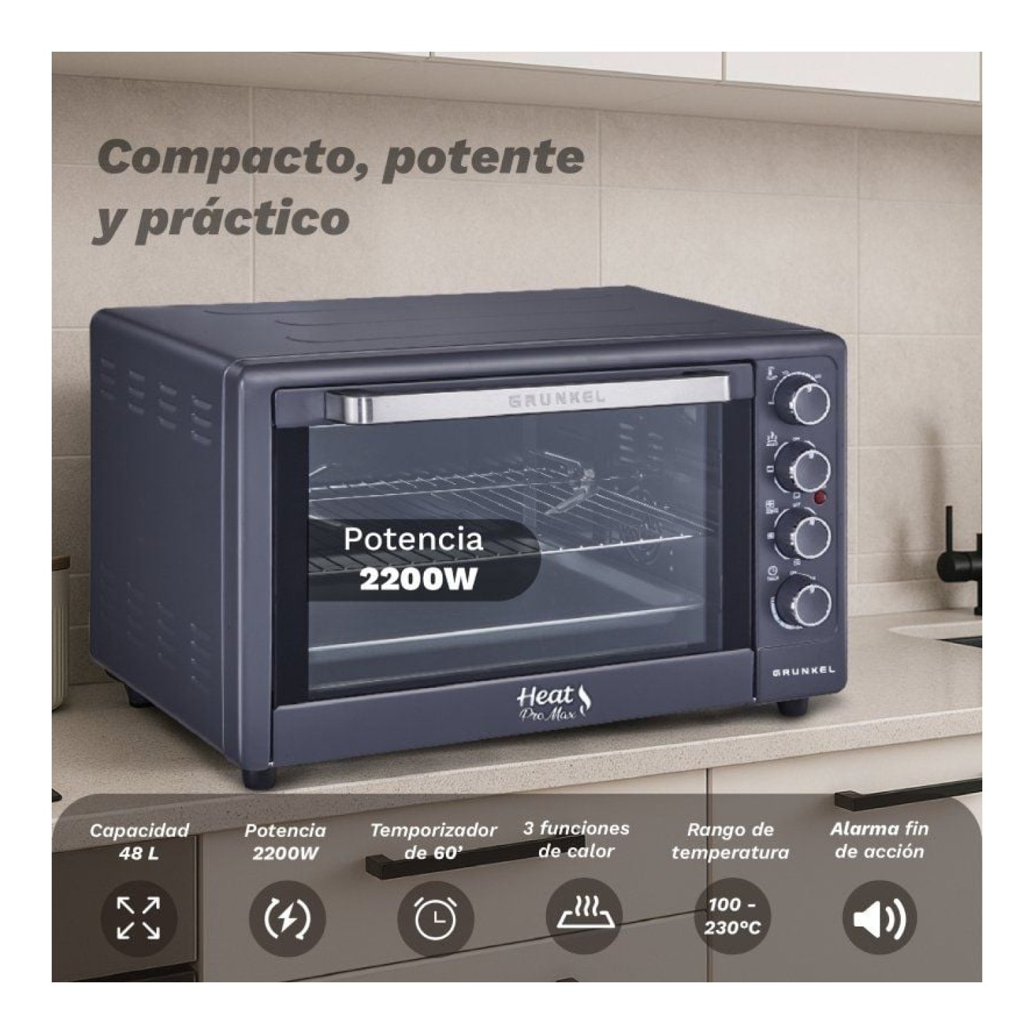 Grunkel HR-48ProMax · Horno Sobremesa · 48L · 2200W · Negro