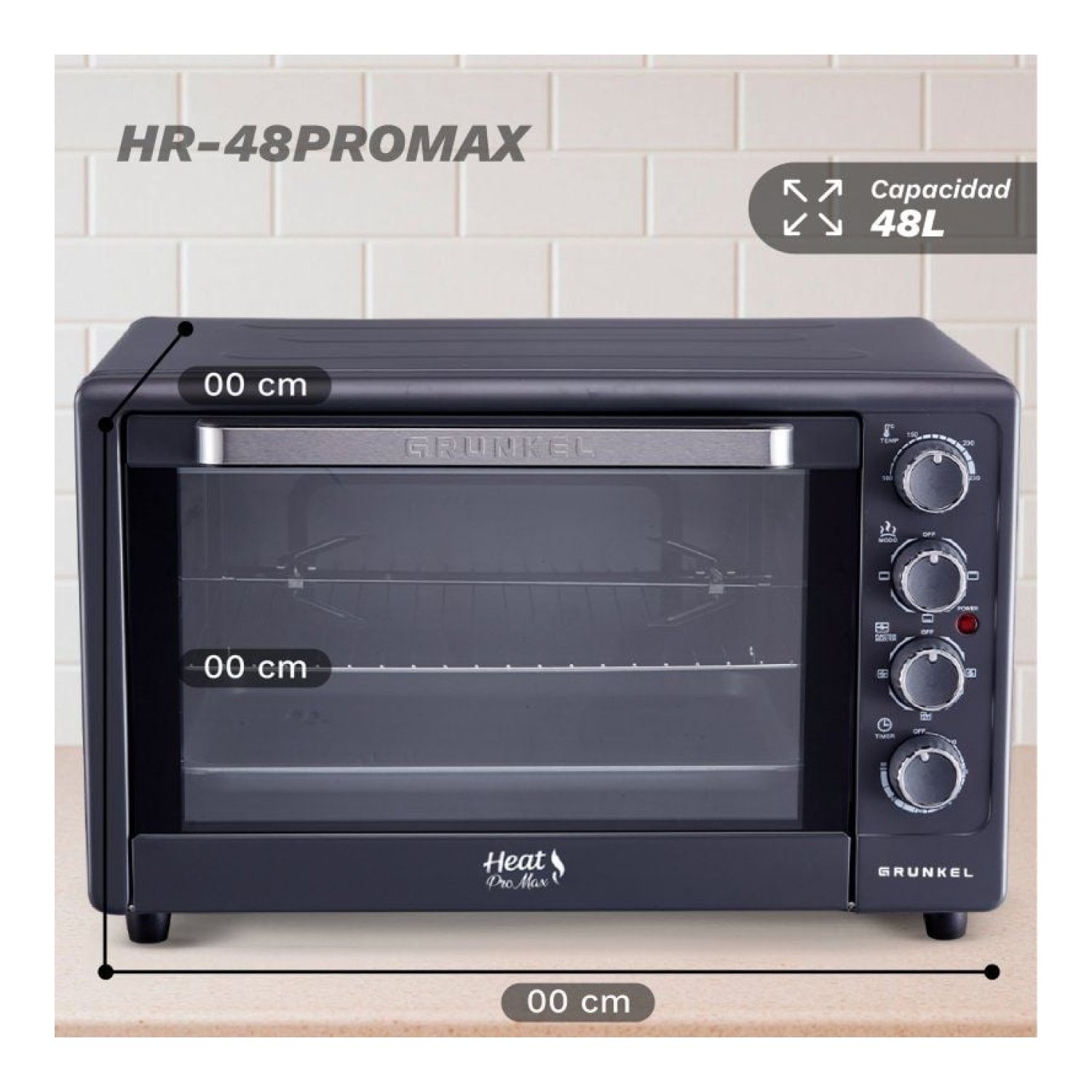 Grunkel HR-48ProMax · Horno Sobremesa · 48L · 2200W · Negro