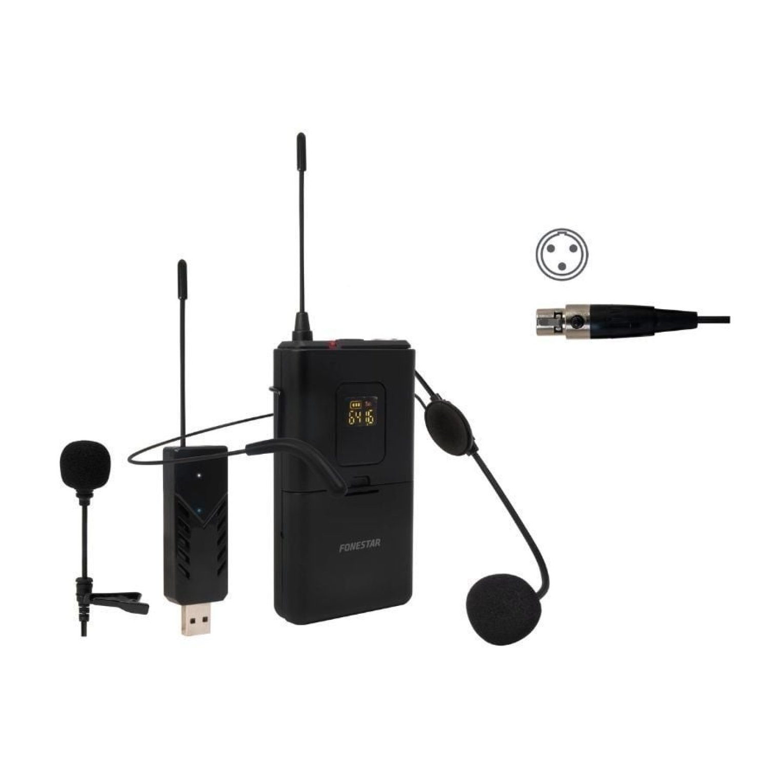 Fonestar WI-MIC · Micrófono Inalámbrico UHF · Cabeza y Solapa