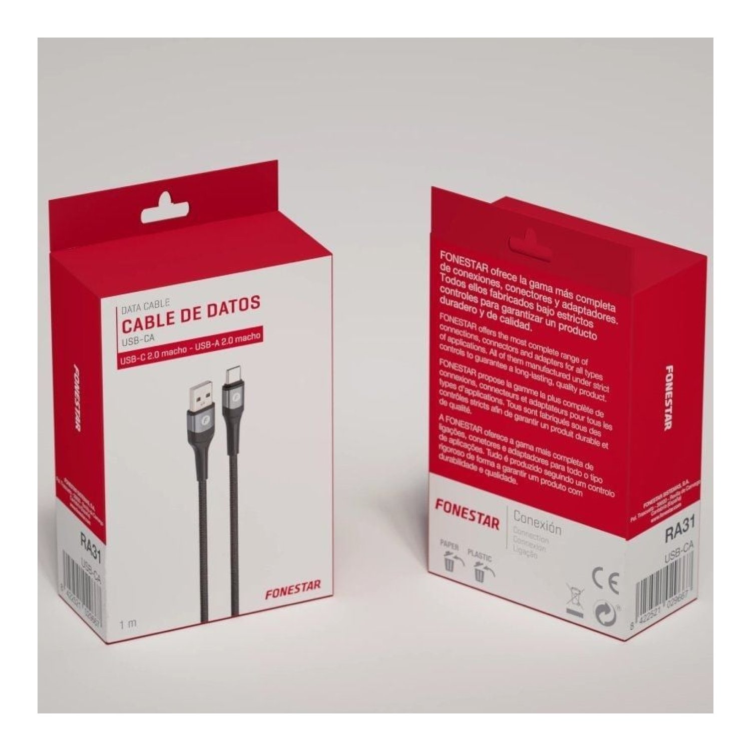 Fonestar · Cable USB 2.0 Tipo-C · 1m · 480Mbps · Negro