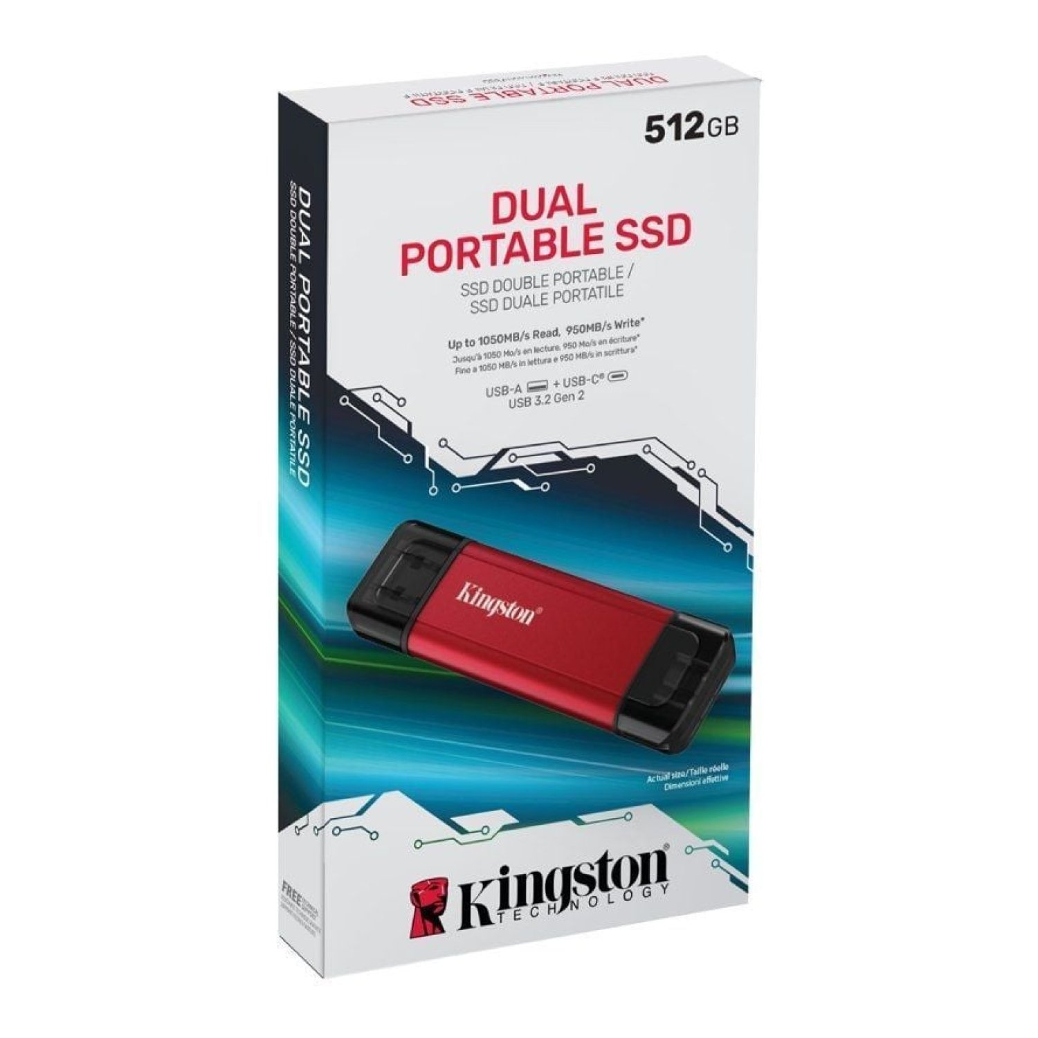 Kingston Dual Portable SSD · 512GB · USB 3.2 Tipo-C · Rojo