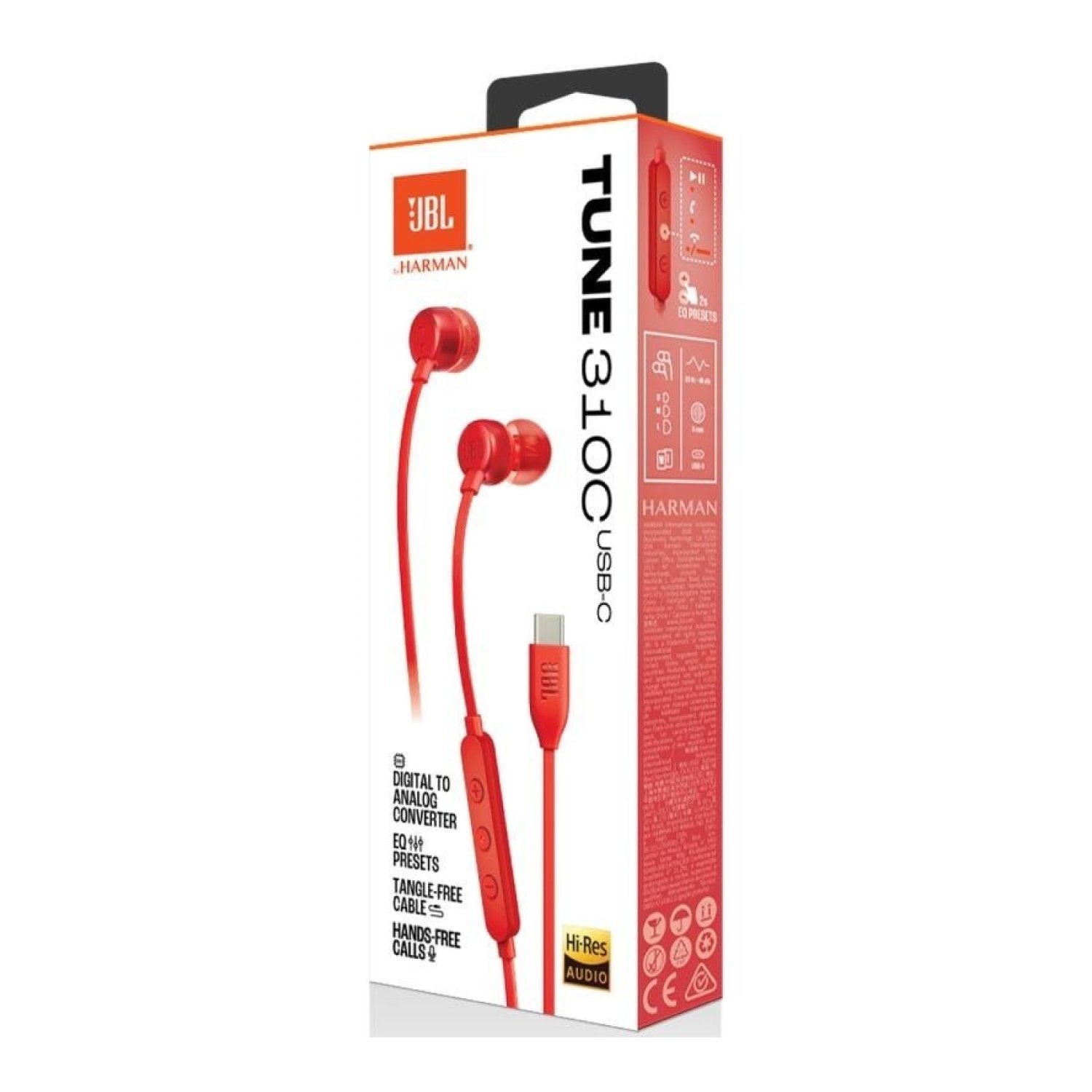 JBL Tune 310C · Auriculares Intrauditivos · Micrófono · Rojos