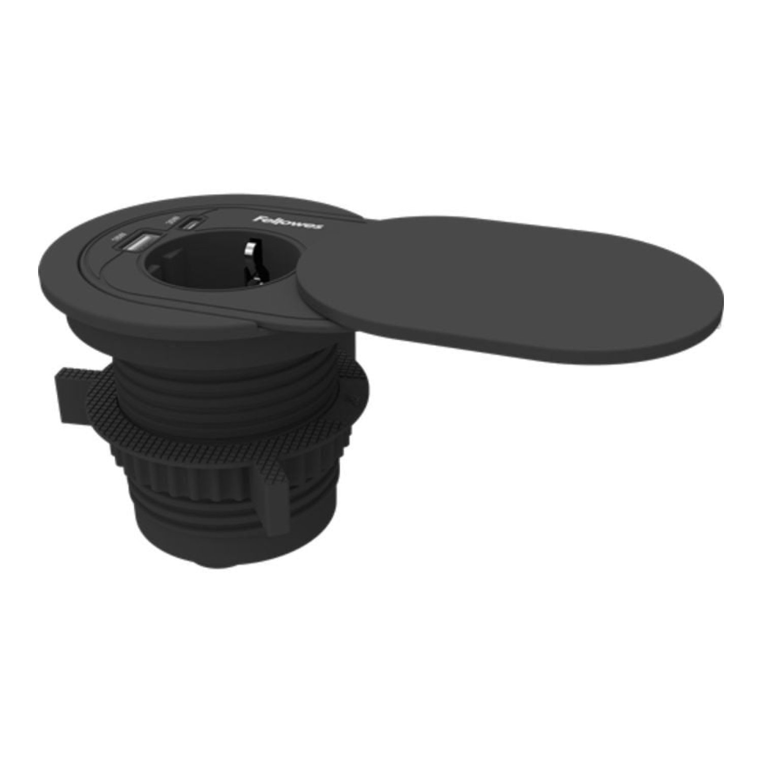 Fellowes · Toma Enchufe Empotrable · 1 USB-C + 1 USB + 1 Corriente · Negro