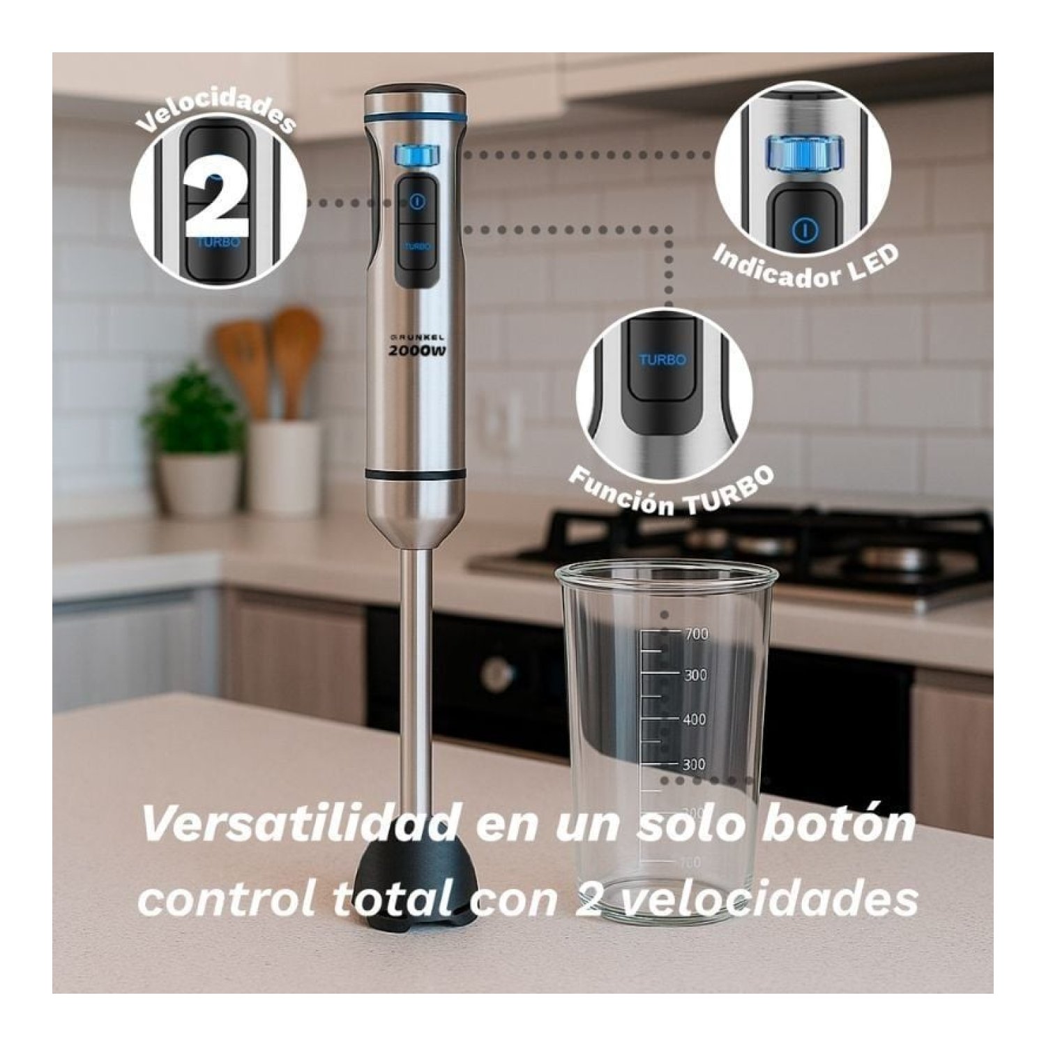 Grunkel BM-2000EXTREME · Batidora de Mano · 2000W · Capacidad 0,8L