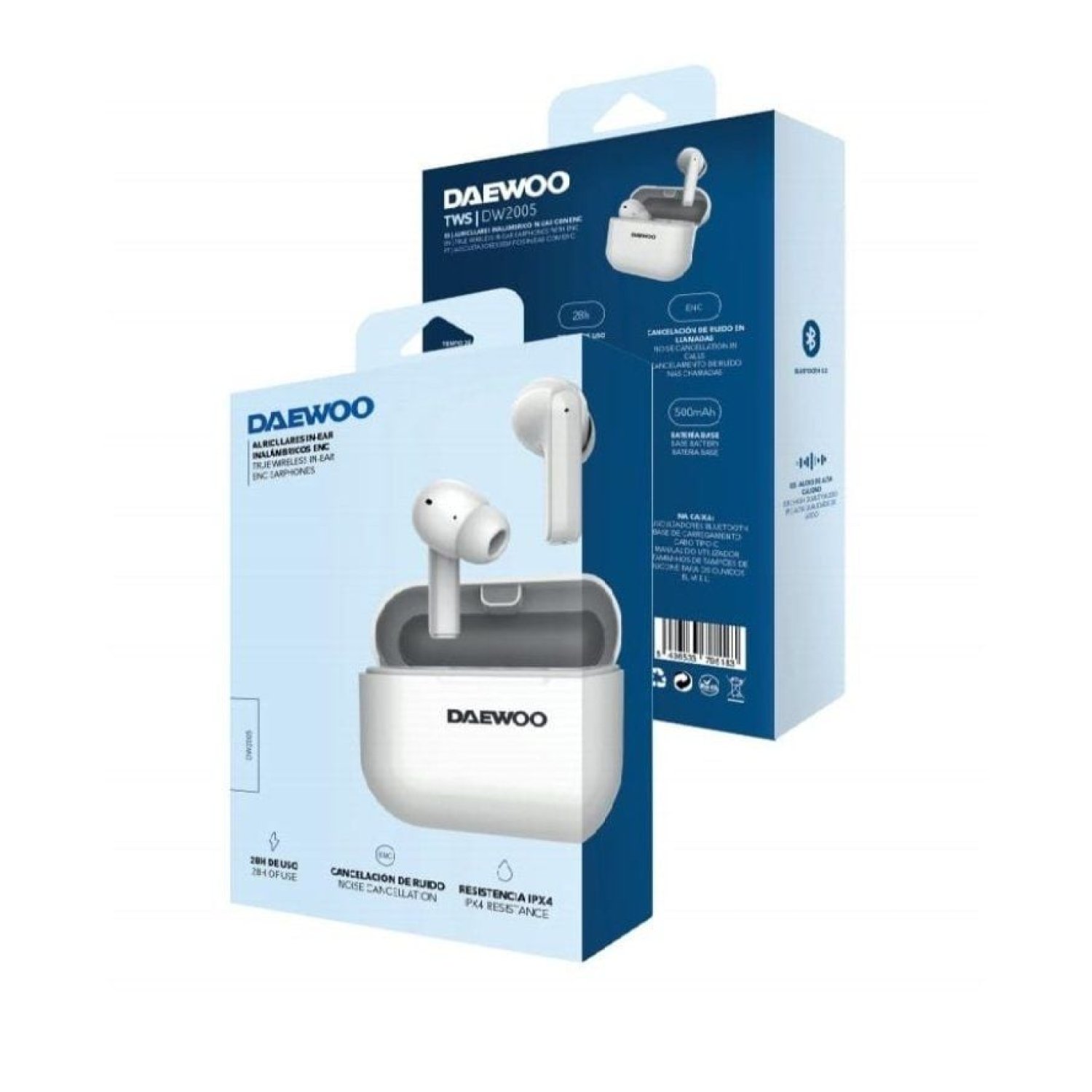 Daewoo DW2005 · Auriculares Bluetooth · Estuche de Carga · 6h Autonomía · Blancos