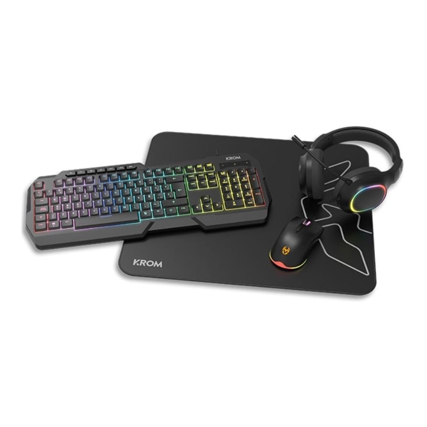 Krom Kenta · Pack Gaming Completo · Teclado RGB + Ratón + Alfombrilla + Auriculares