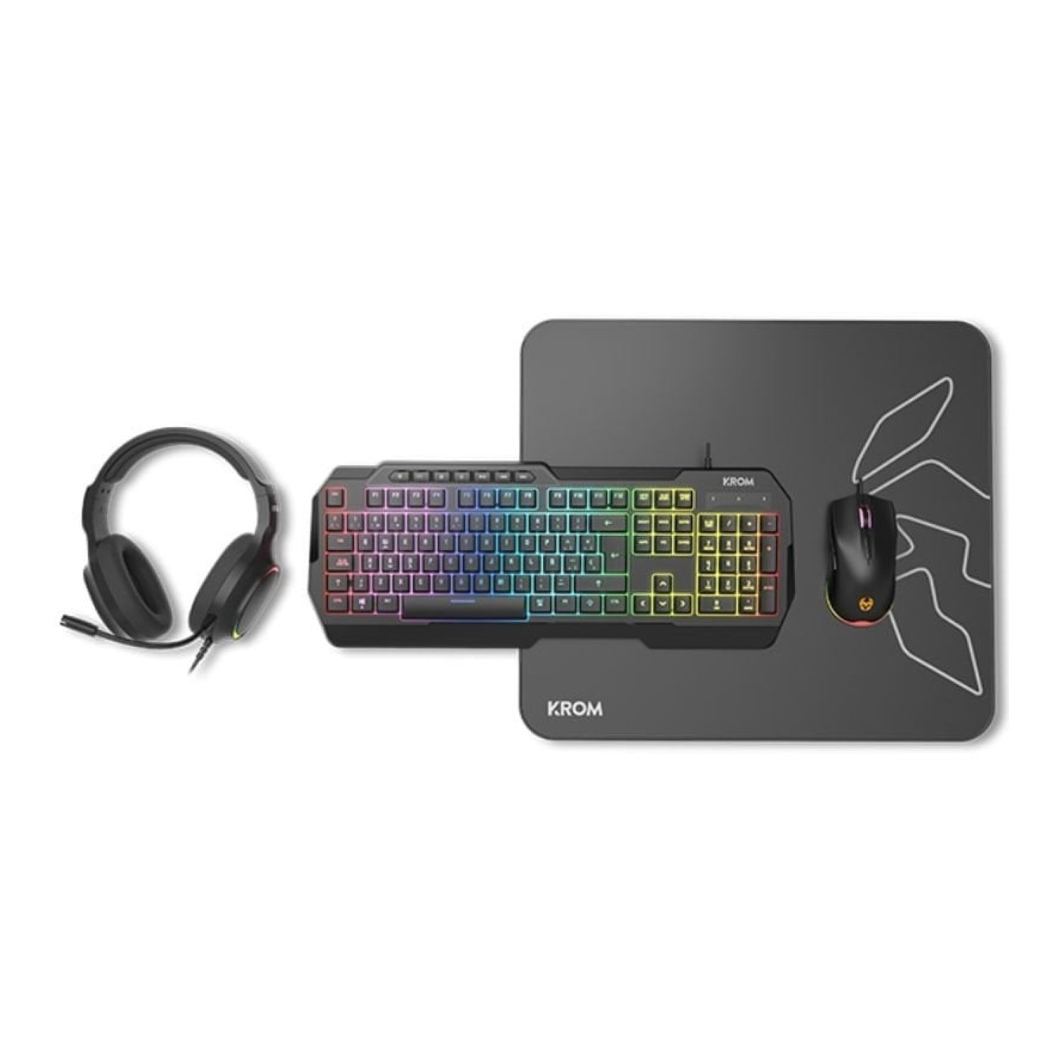 Krom Kenta · Pack Gaming Completo · Teclado RGB + Ratón + Alfombrilla + Auriculares