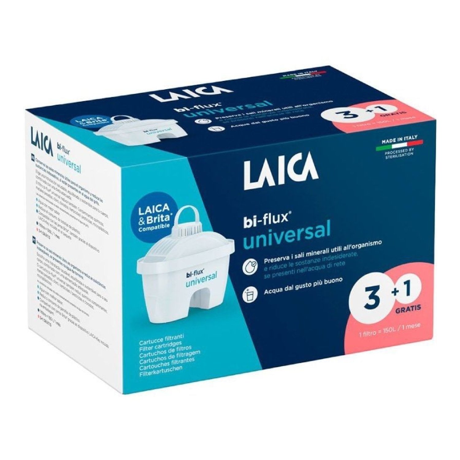 Laica Slim · Filtros BI-FLUX F4T · 3+1 Cartuchos · Universal