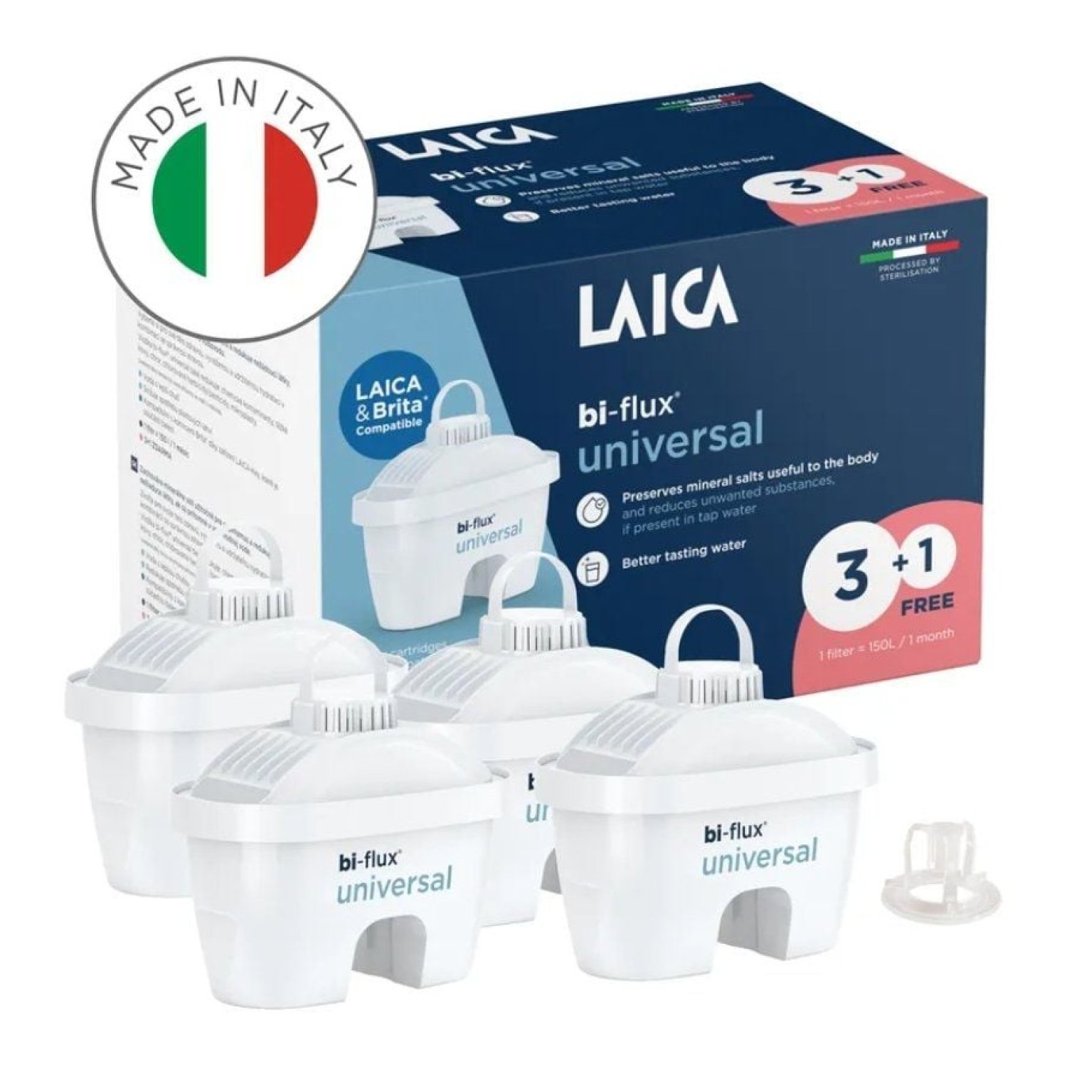 Laica Slim · Filtros BI-FLUX F4T · 3+1 Cartuchos · Universal