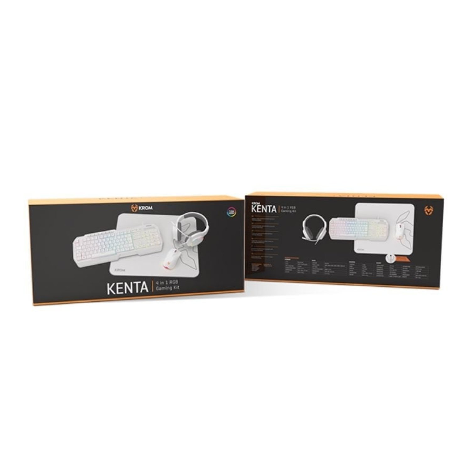 Krom Kenta · Pack Gaming Completo · Teclado RGB + Ratón + Auriculares + Alfombrilla · Blanco