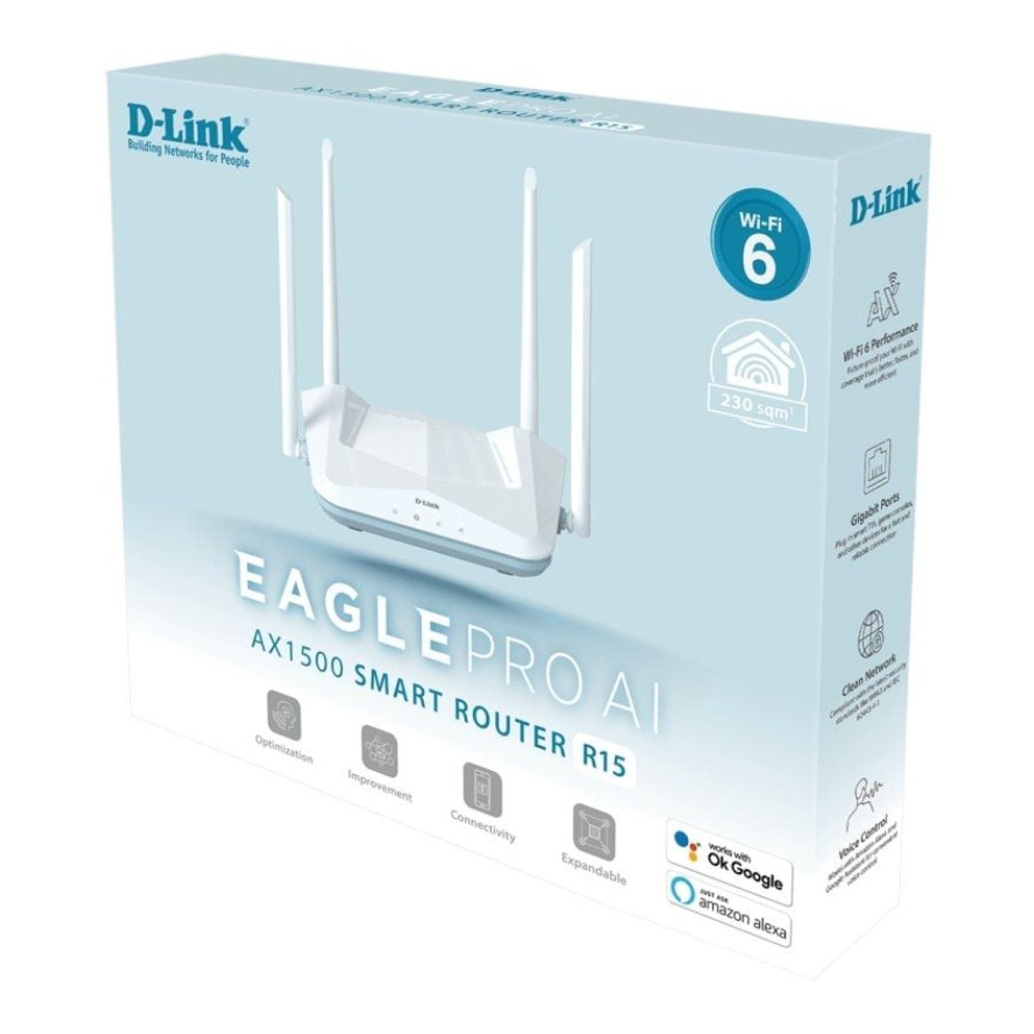 D-Link Eagle Pro AI R15 · Router WiFi 6 · 1500 Mbps · 4 Antenas · 802.11ax