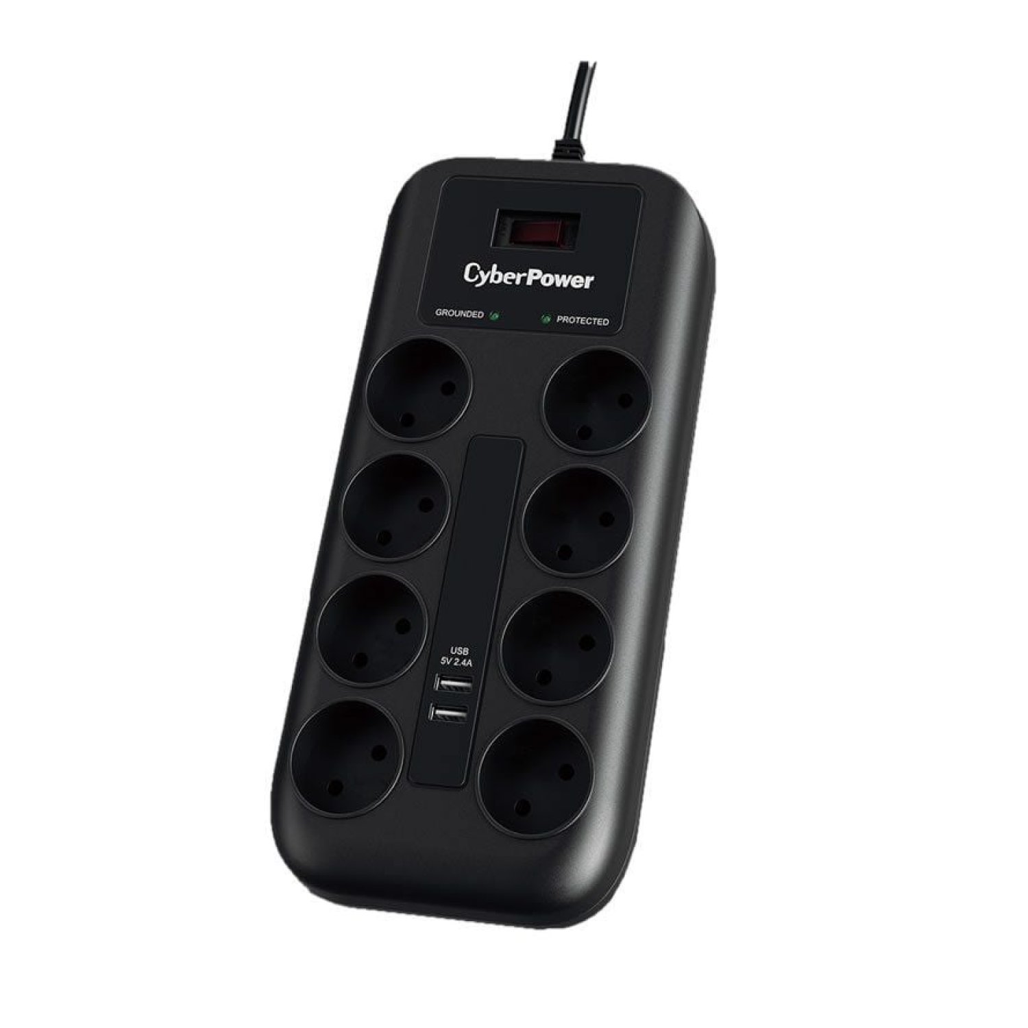 CyberPower · Regleta 8 Tomas + 2 USB · Cable 1,8m · Negra