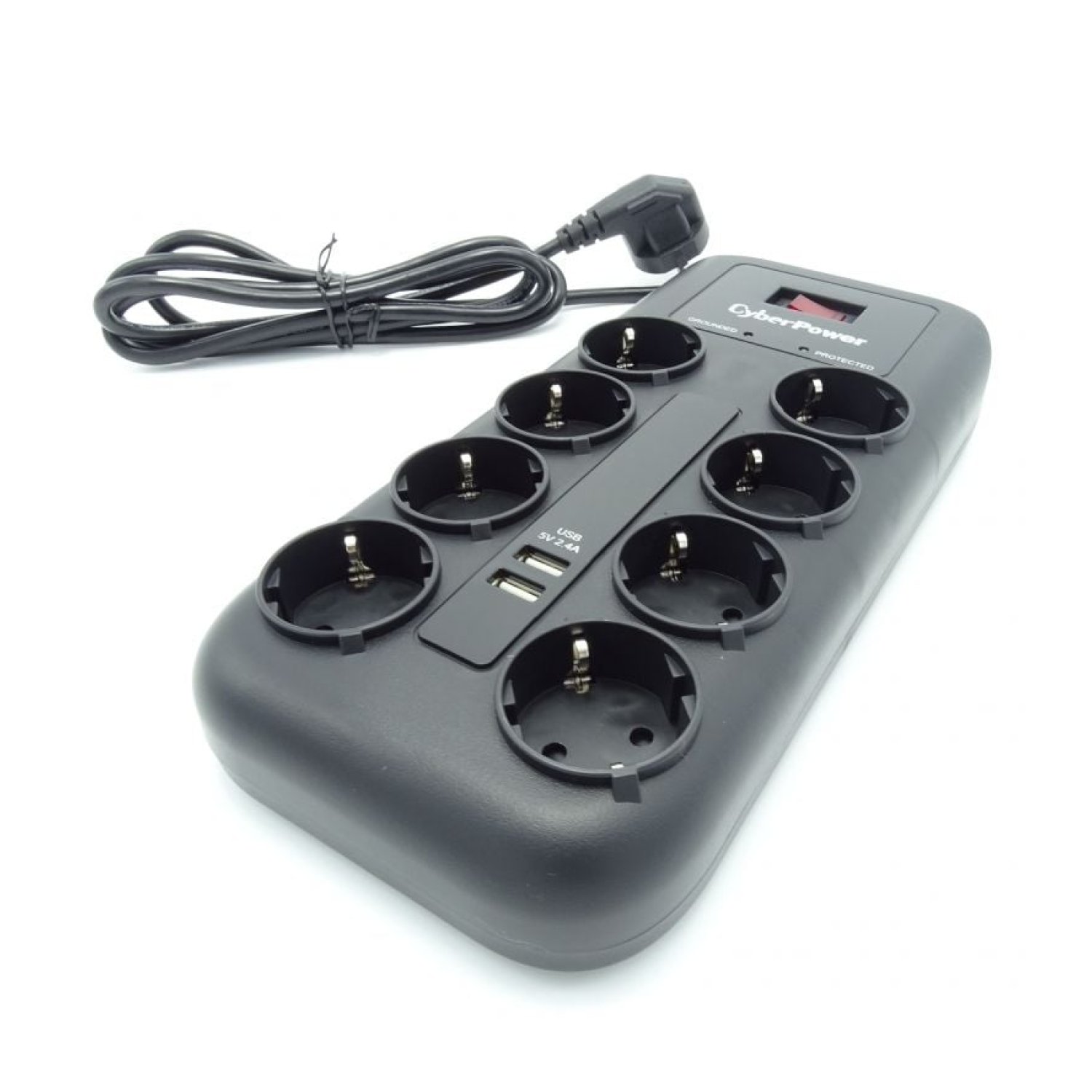 CyberPower · Regleta 8 Tomas + 2 USB · Cable 1,8m · Negra