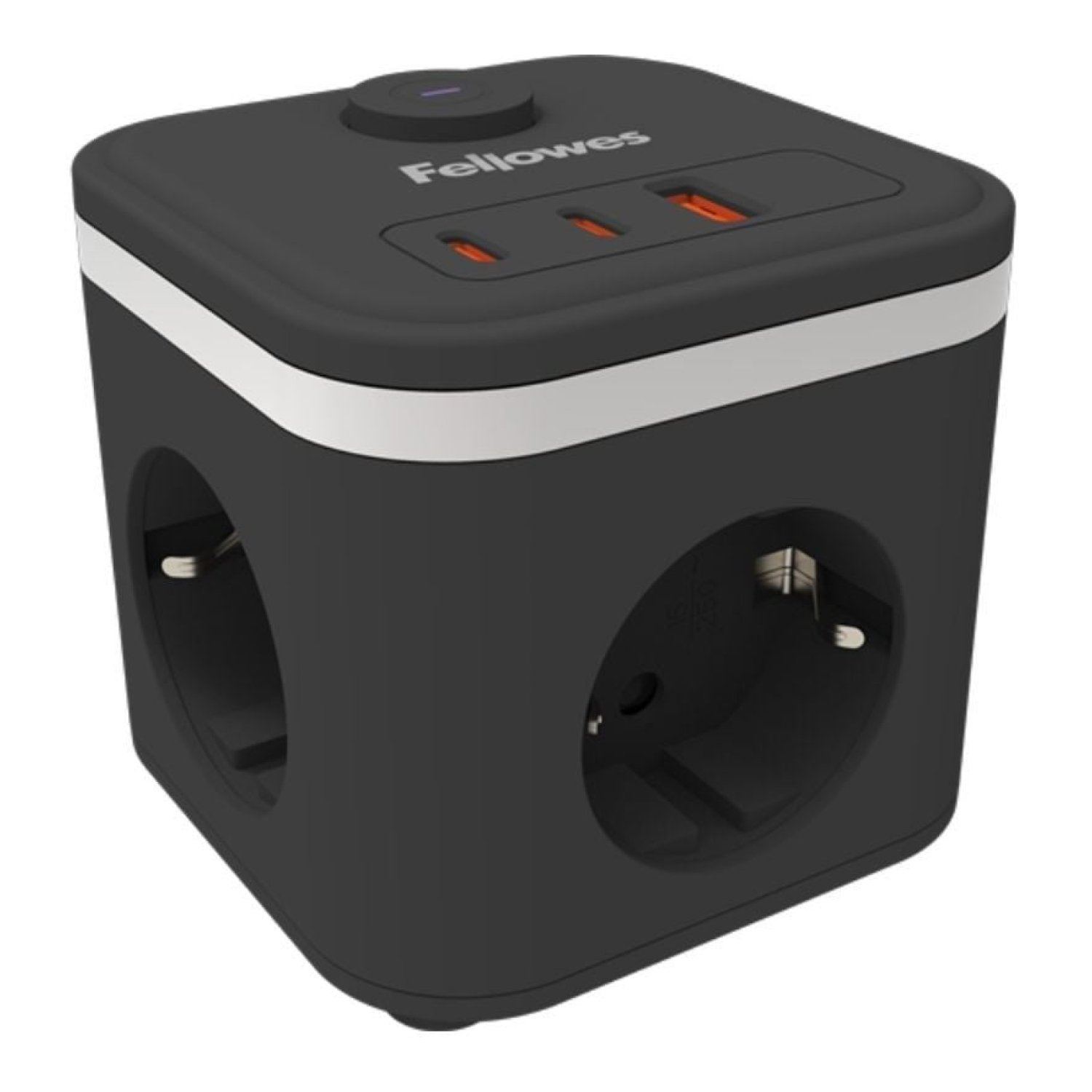 Fellowes Regleta · 3 Tomas + 1 USB + 2 USB-C · Cable 2m · Negra