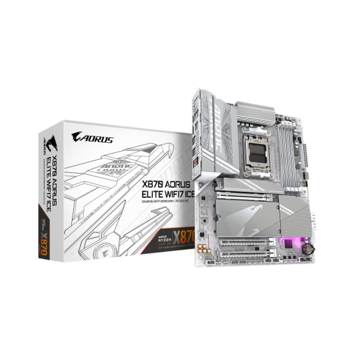 Gigabyte X870-A Elite WF7 Ice · AMD Ryzen 9000 · DDR5 8000MHz · Wi-Fi 7 · PCIe 5.0