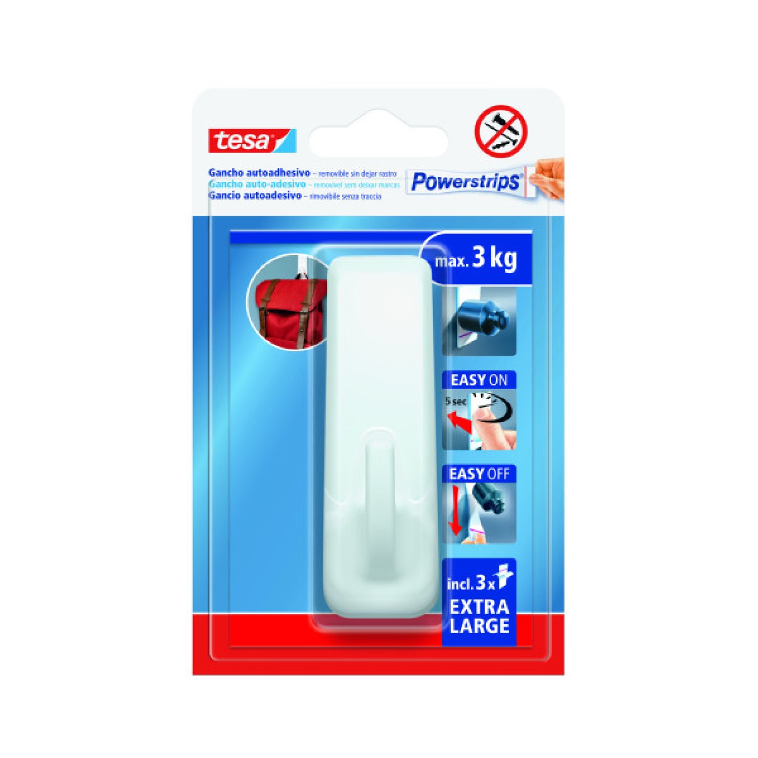 Tesa Powerstrips · Gancho Adhesivo XL Rectangular · 3kg · Blanco