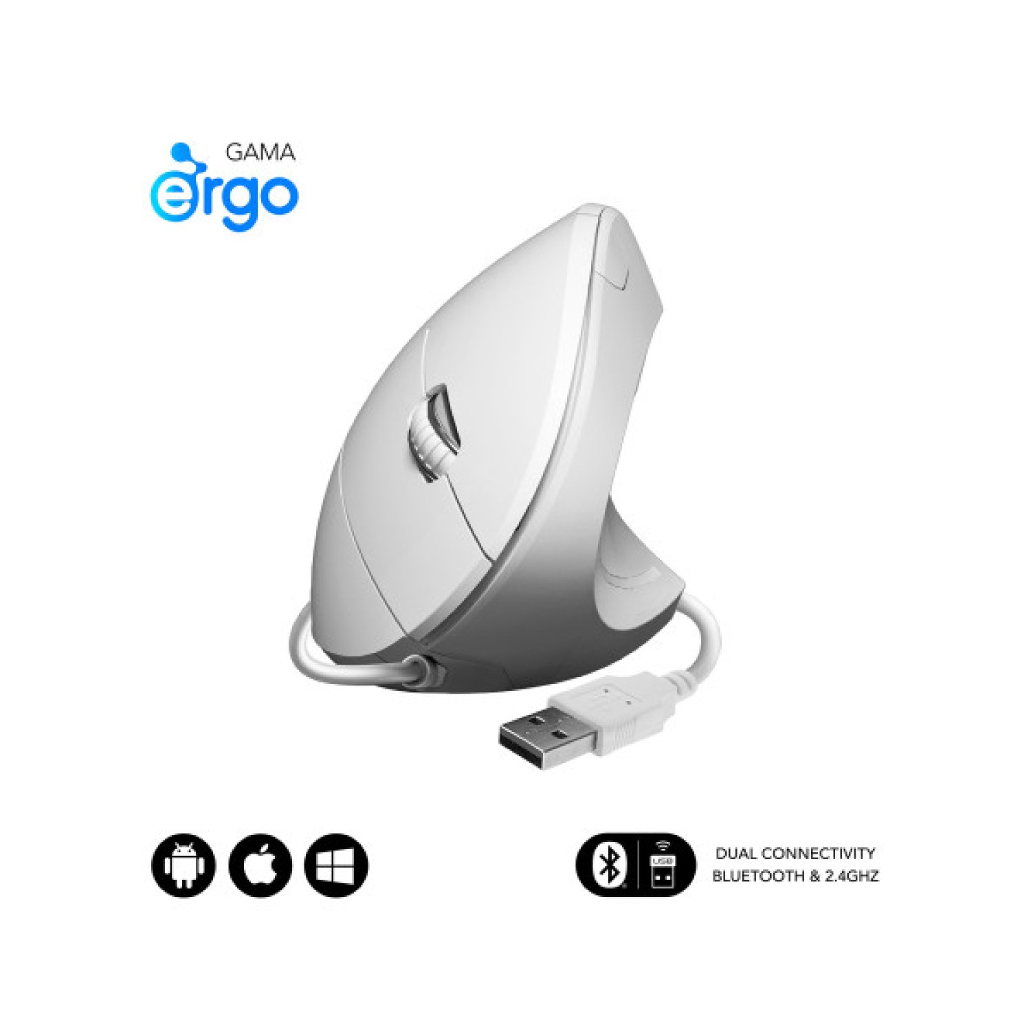 Subblim Glide Vertical Ergo · Ratón Alámbrico · Diseño Ergonómico · Blanco