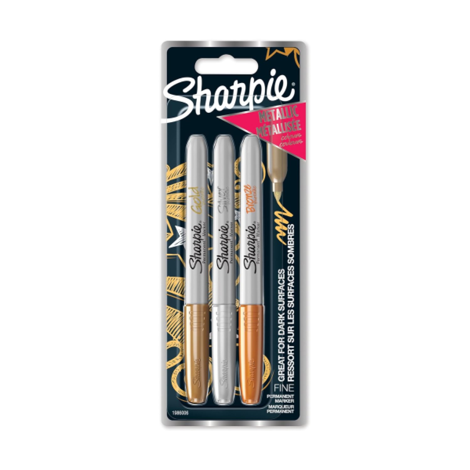 Sharpie · Marcadores Permanentes Metálicos · 3 Colores · Punta Fina