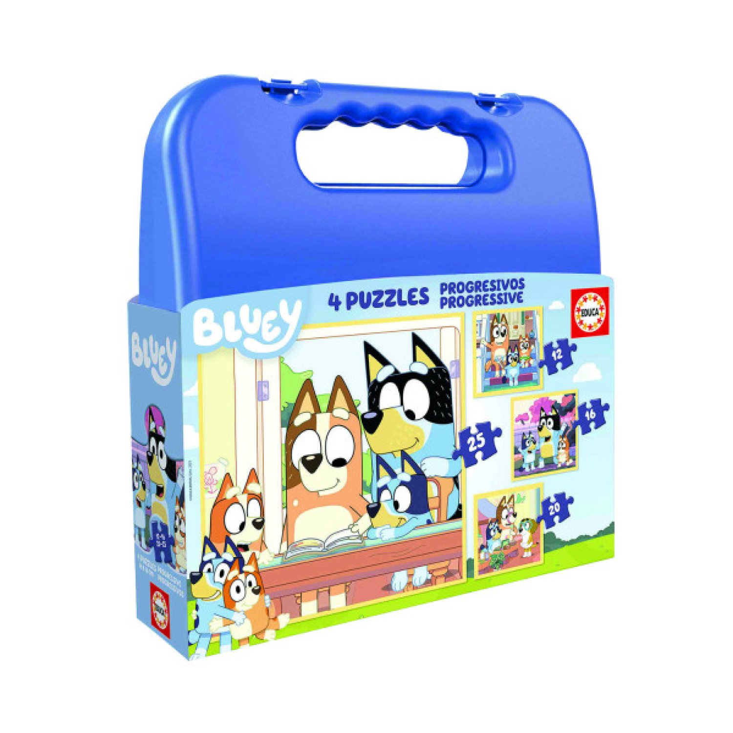 Educa Borrás · Maleta Puzzles Progresivos Bluey · 12-16-20-25 Piezas