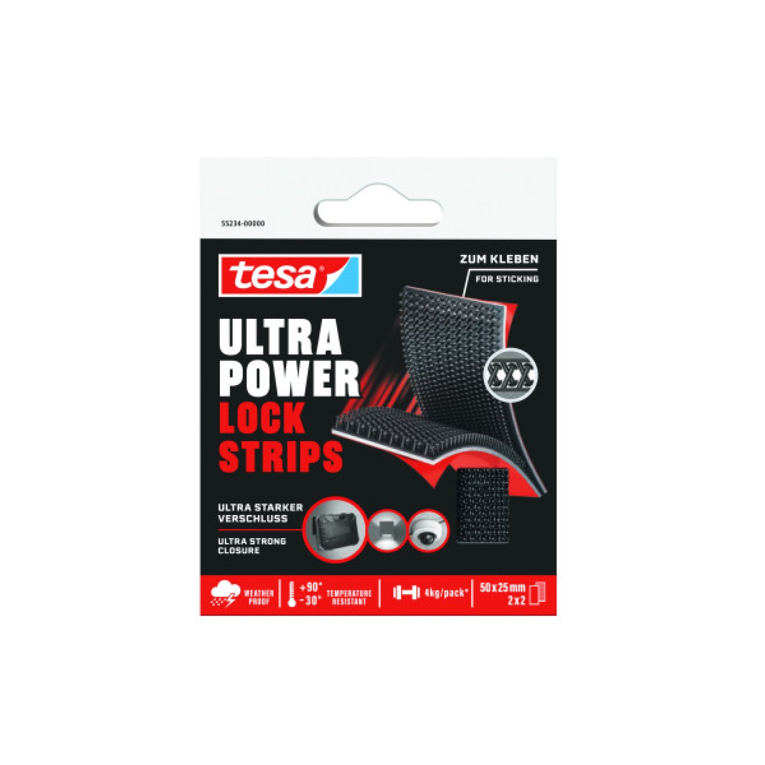 Tesa Ultra Power Lock · Tiras Adhesivas Cierre Seta · 4kg · 2 Pares · 50x25mm