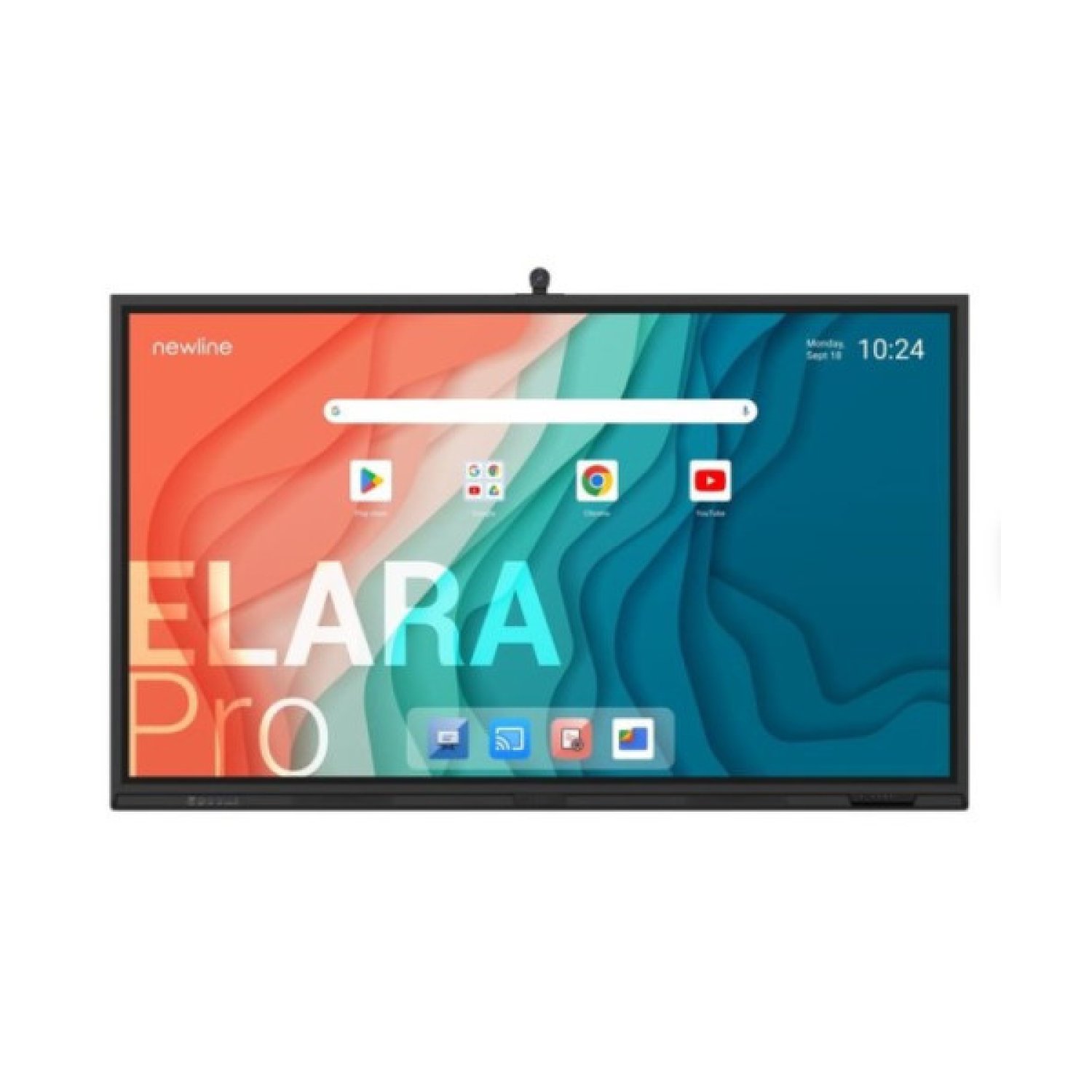 Newline Elara Pro · Monitor Interactivo 75" · Android 13 · Cámara 4K · 8 Micrófonos · WiFi 6 · 16GB · 320GB · USB-C 100W