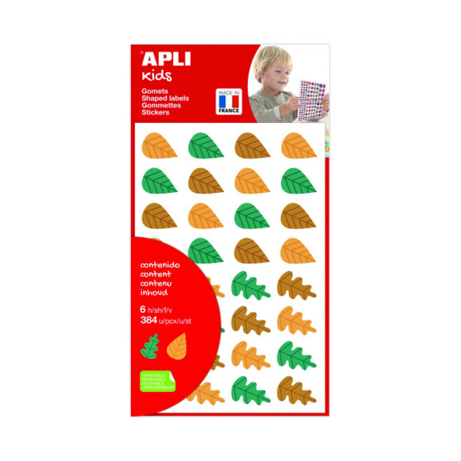 APLI · Bolsa de Gomets · Pegatinas Hojas de Árboles · 6 Hojas