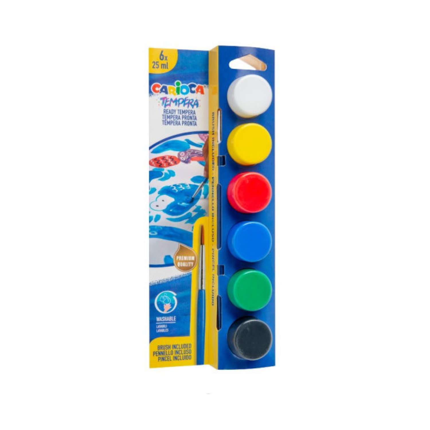 Carioca · Témpera con Pincel · Pack 6 Botes · Material Escolar