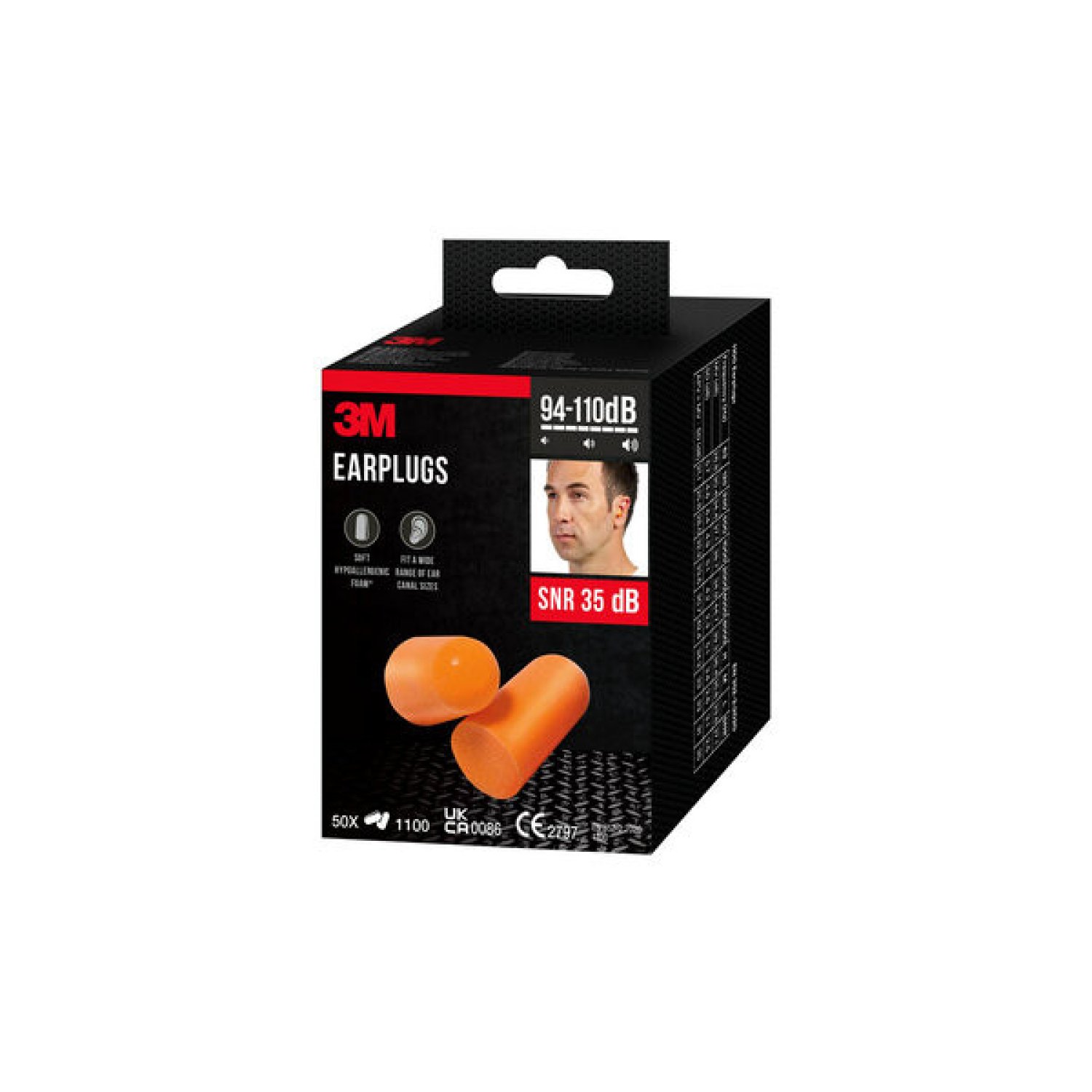 3M · Pack 50 Pares Tapones para los Oídos · SNR 35dB · Espuma Poliuretano · Bolsas Individuales