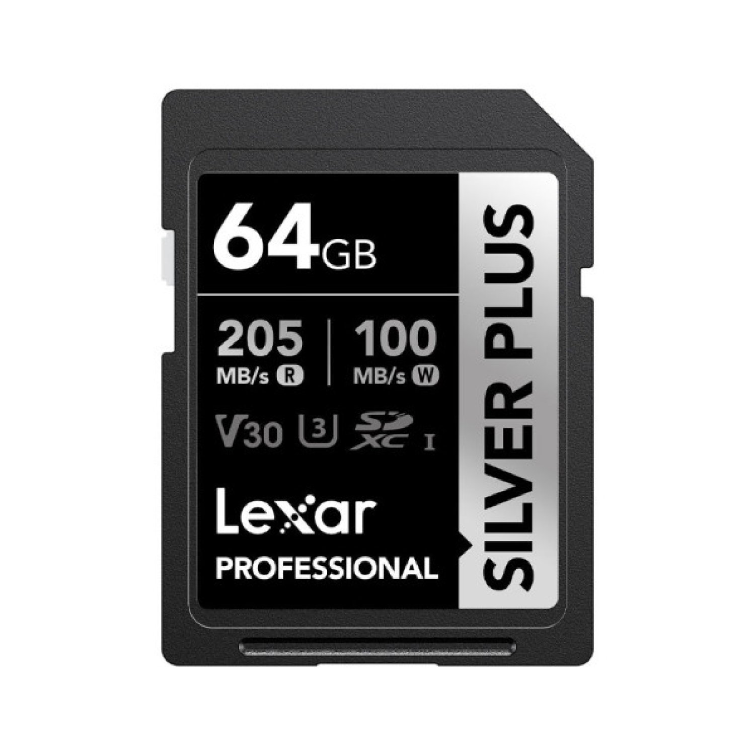 Lexar Professional Silver Plus · 64GB SDXC · UHS-I · 205MB/s Lectura · V30 U3