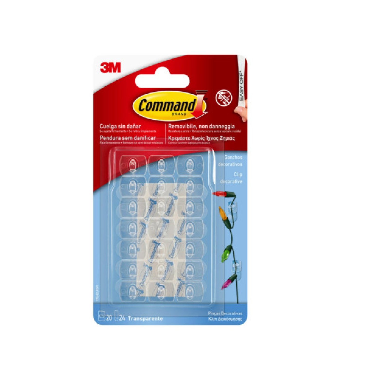 3M Command · 20 Ganchos Adhesivos Decorativos · Transparentes · Carga Media