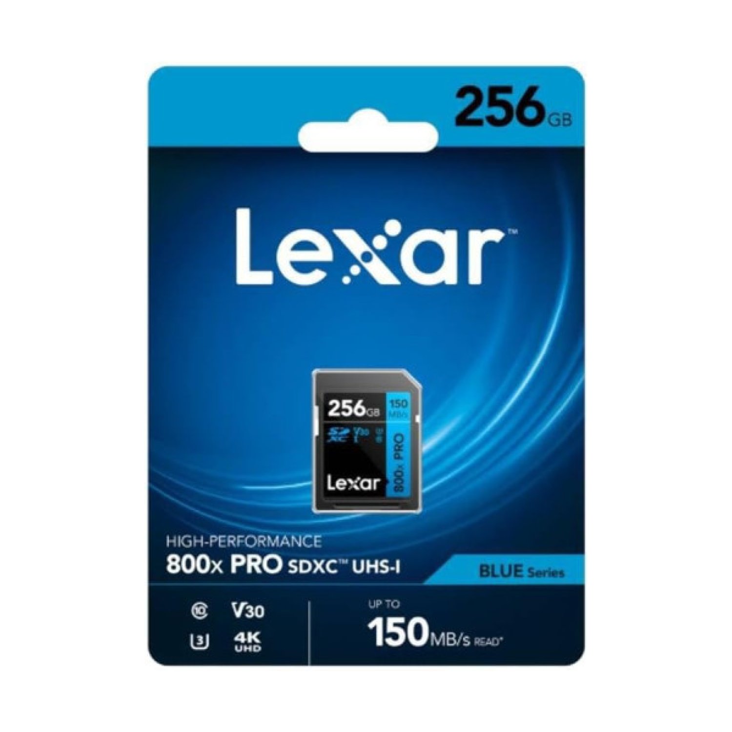 Lexar Professional 800x Pro SDXC · 256GB · UHS-I · Lectura 150MB/s · Escritura 45MB/s · V30 U3