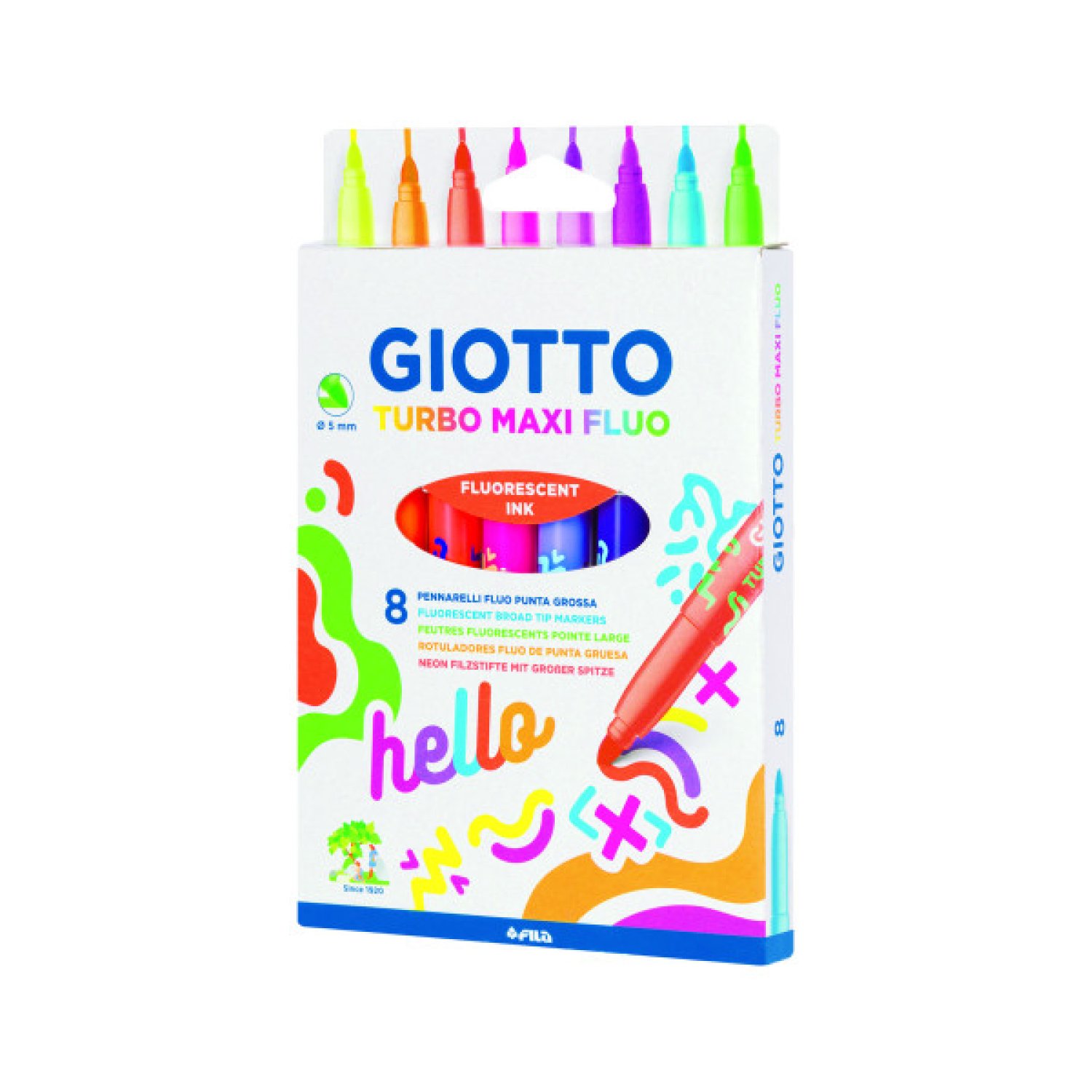 Giotto Turbo Maxi · 8 Rotuladores Fluorescentes · Estuche con Asa