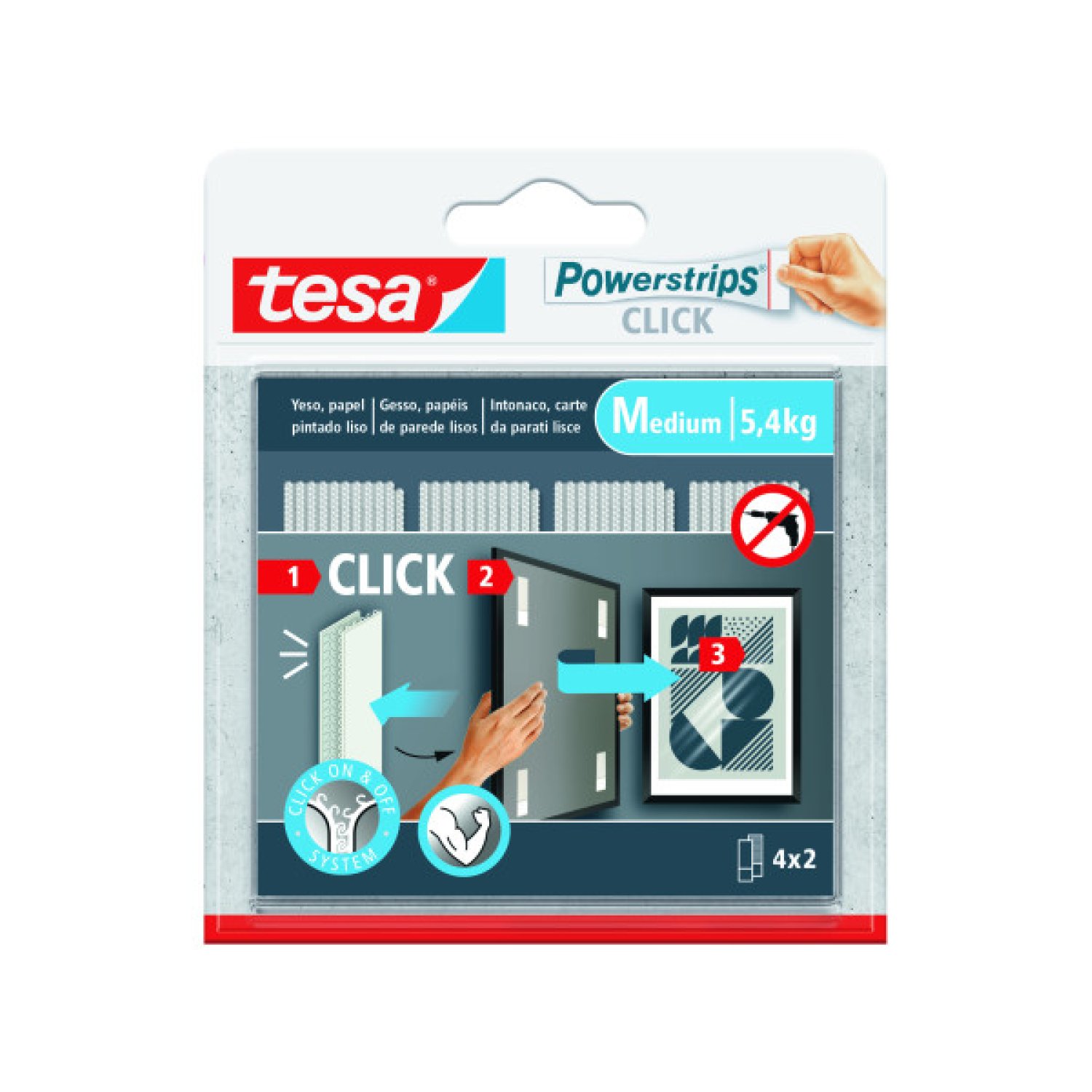 Tesa Powerstrips · Tiras Adhesivas Cuelga Objetos · 5,4kg · 4 Pares · 80x20mm