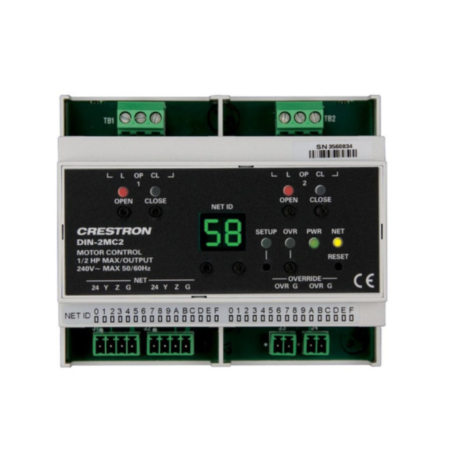 Crestron DIN-2MC2 · Control Motor Rail DIN · 2 Canales · 2 Alimentaciones