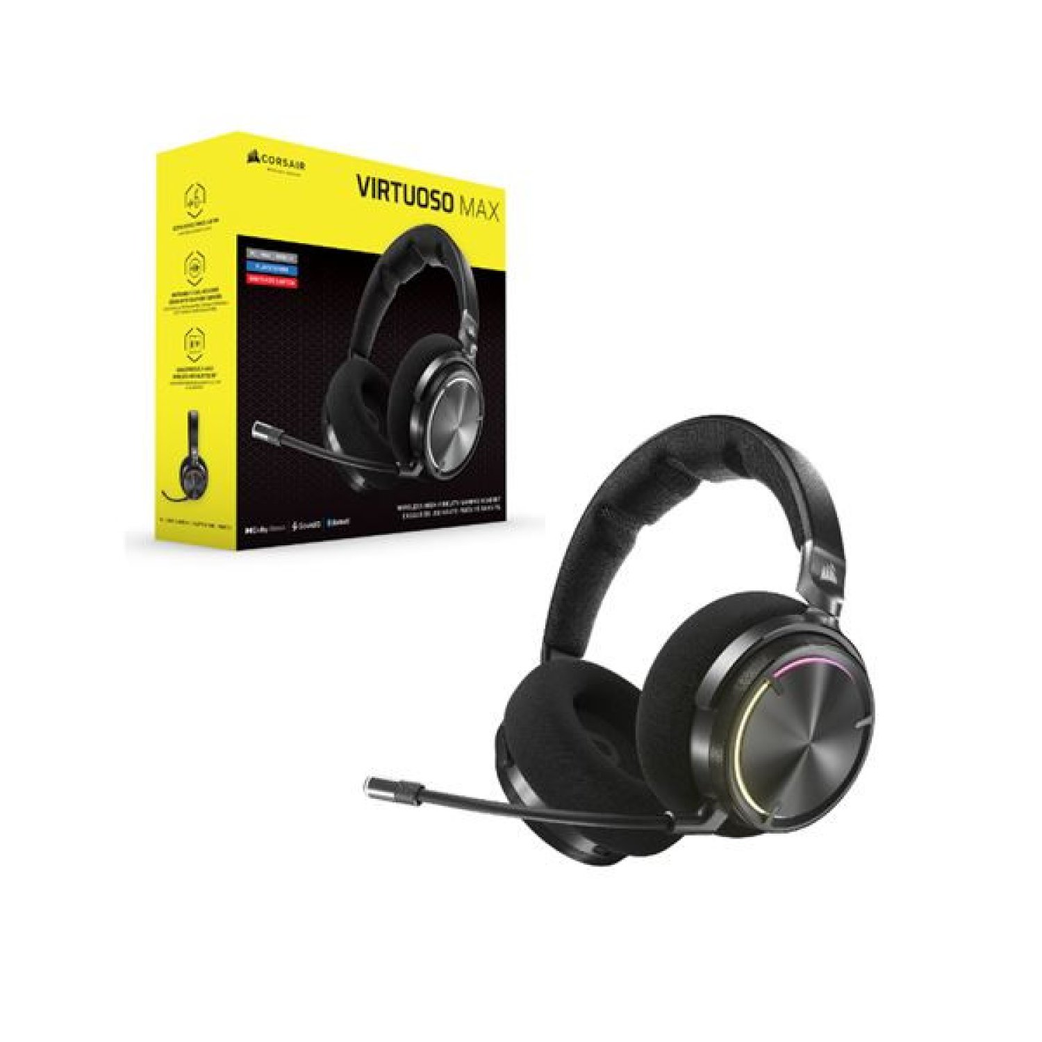 Corsair Virtuoso Max Wireless · Auriculares Gaming · Sonido Envolvente 7.1 · Negro