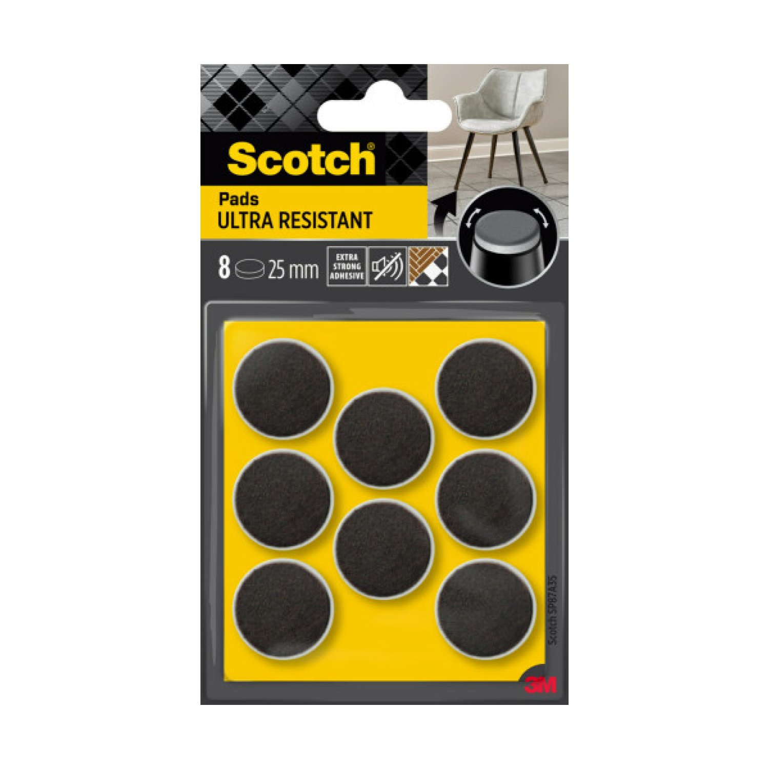 Scotch · Fieltros Adhesivos Ultrarresistentes · 25mm · Pack 8 · Negro