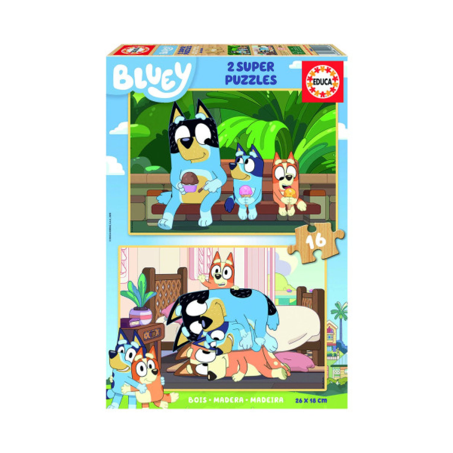 Educa Borrás · Puzzle Bluey Madera · 2x16 Piezas · Infantil